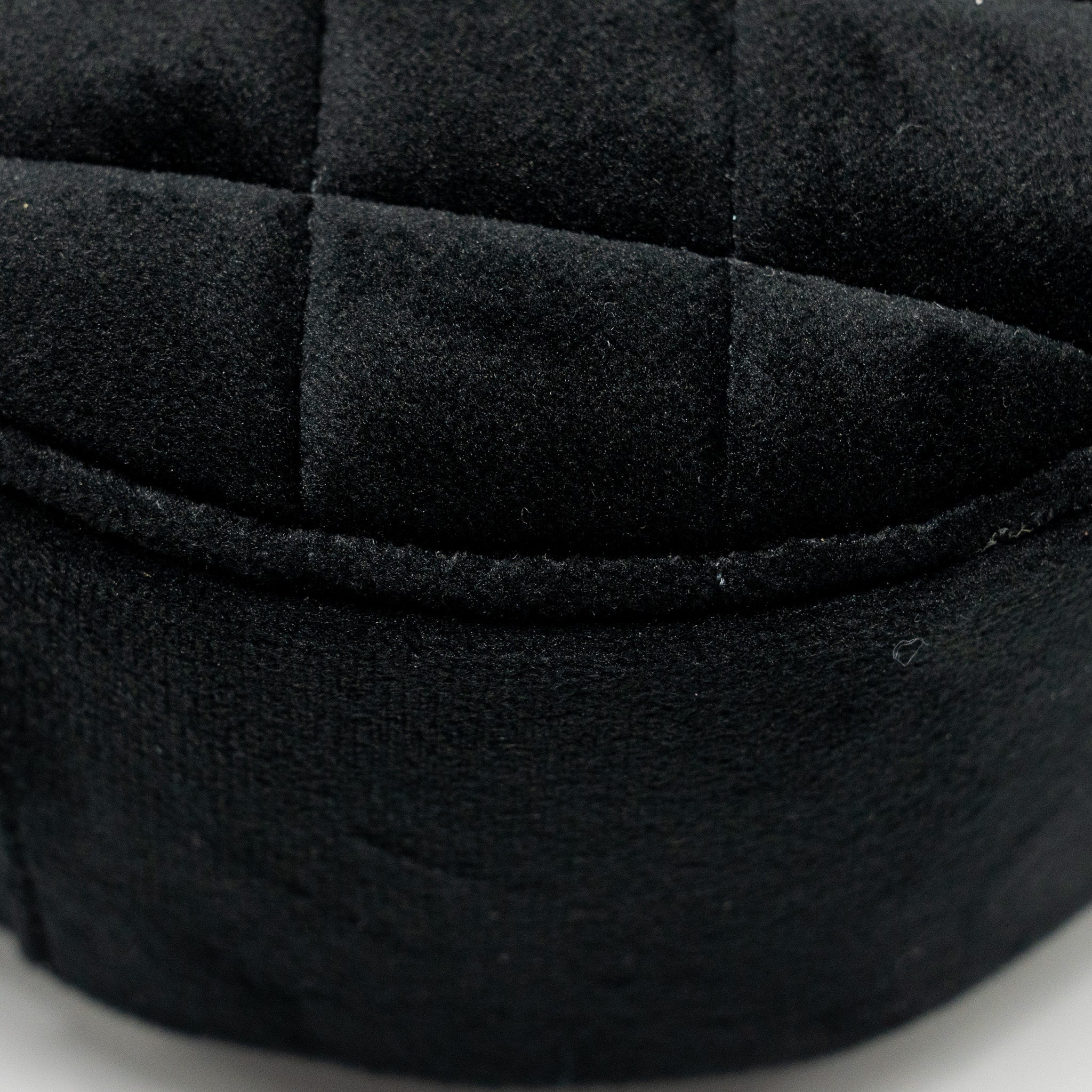 CHANEL PEARL CRUSH ROUND CLUTCH QUILTED VELVET BLACK LGHW