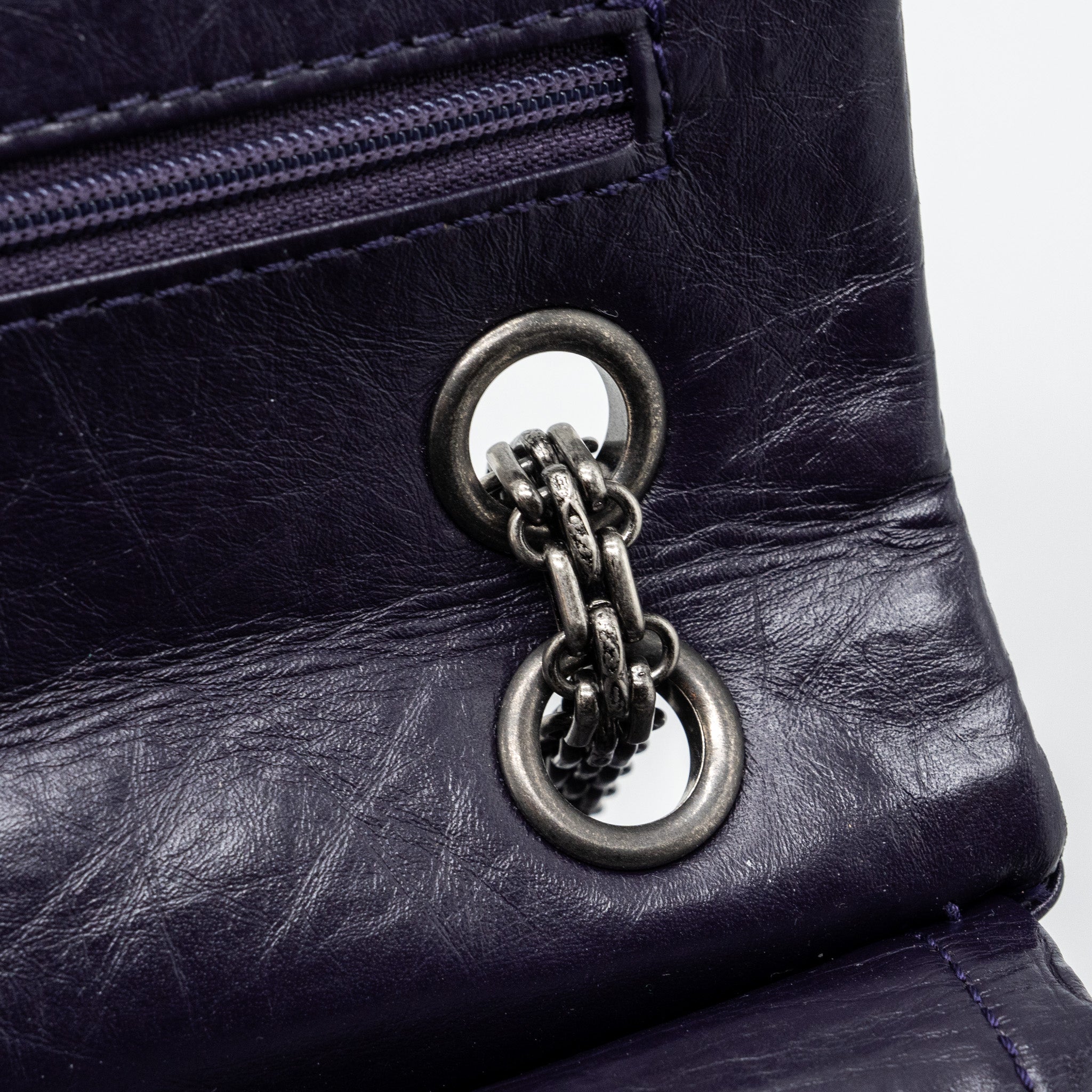 CHANEL LARGE 2.55  REISSUE FLAP BAG AGED CALFSKIN DARK PURPLE RUTHENIUM HARDWARE