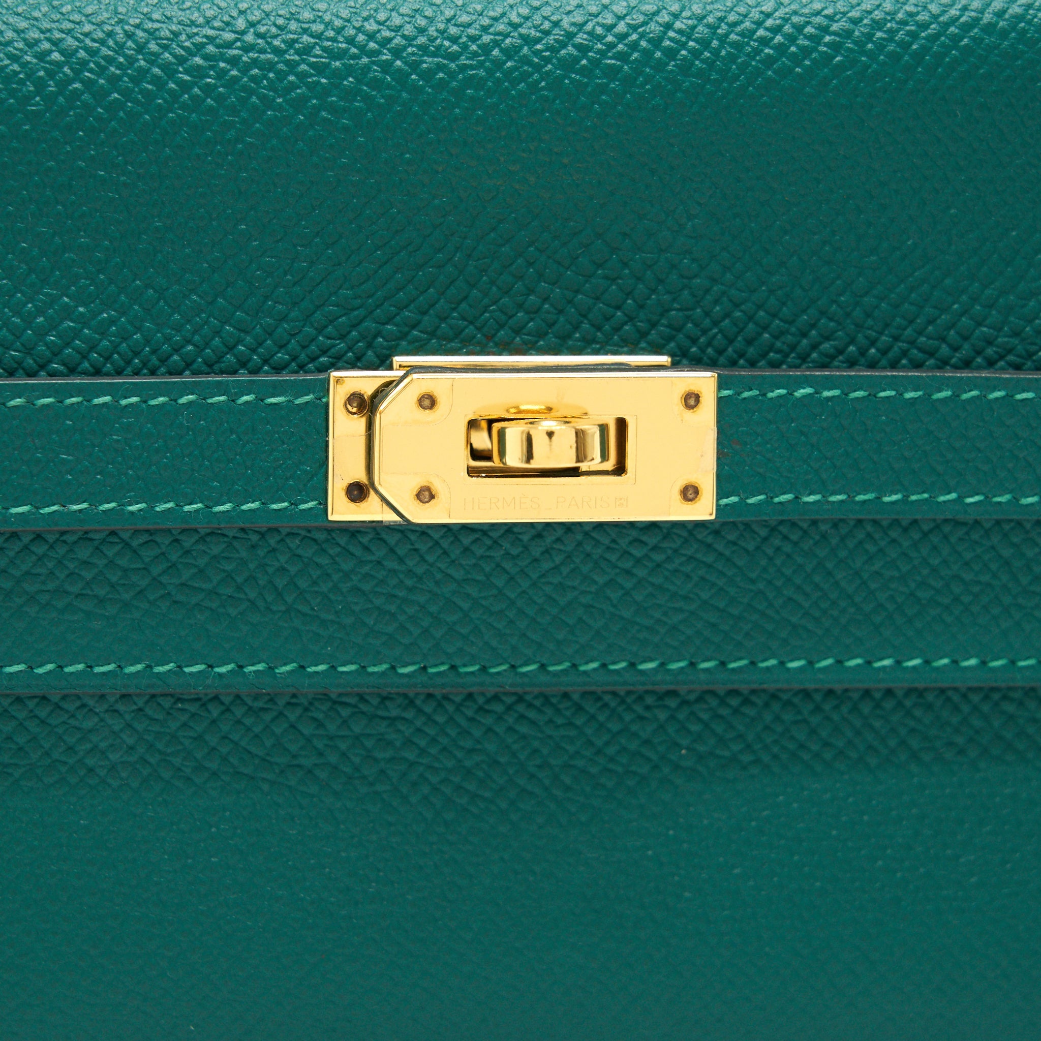HERMES KELLY COMPACT WALLET GREEN EPSOM GHW