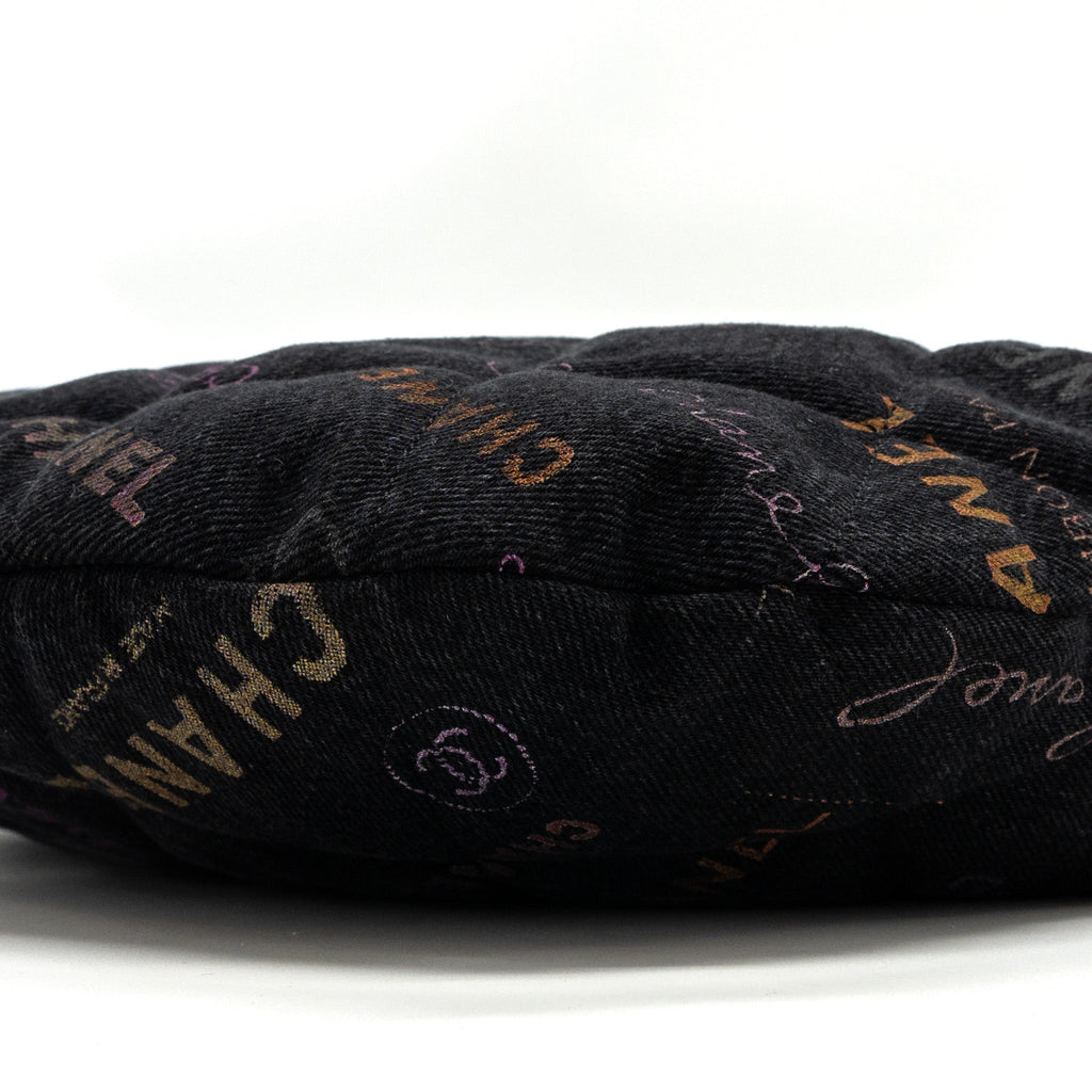 CHANEL DENIM GRAFFITI SHOULDER BAG BLACK GHW (MICROCHIP)