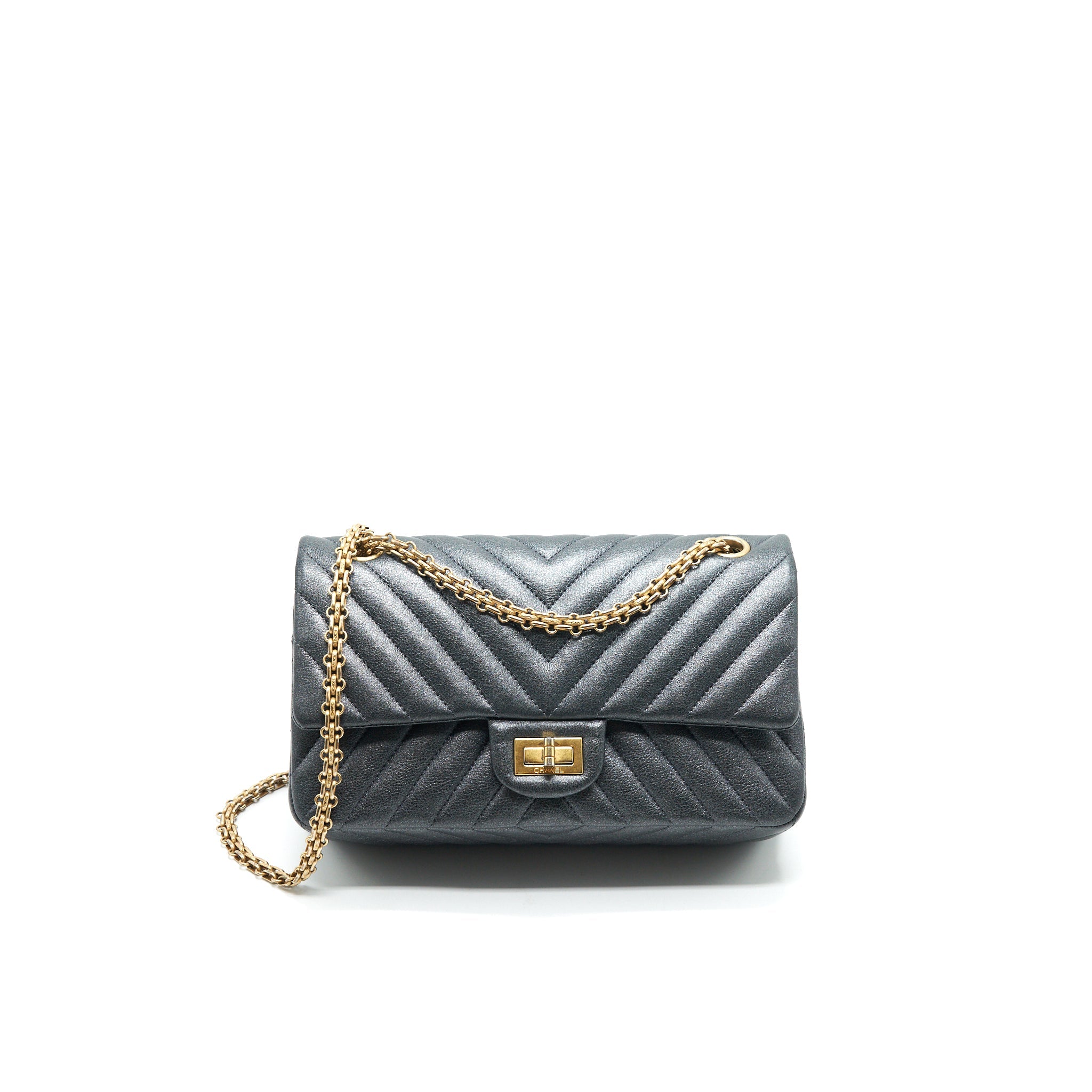 CHANEL CHEVRON SMALL 2.55 226 REISSUE BAG CHARCOAL GHW