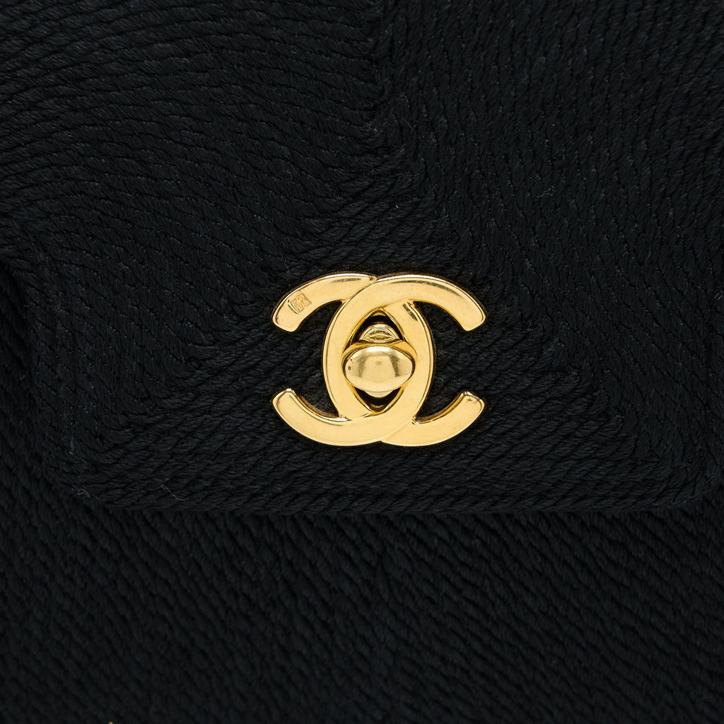 CHANEL VINTAGE TOP HANDLE FLAP BAG WOVEN SILK BLACK GHW