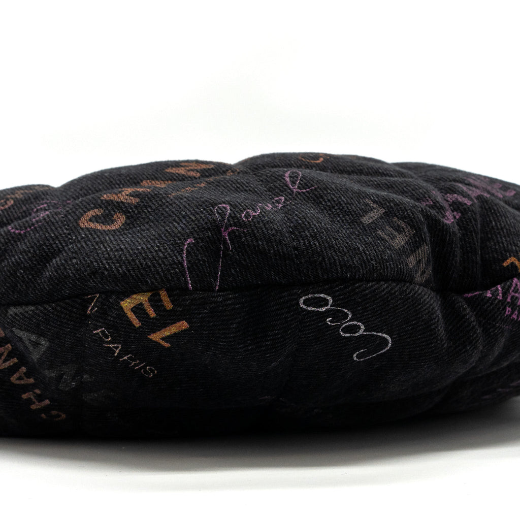 CHANEL DENIM GRAFFITI SHOULDER BAG BLACK GHW (MICROCHIP)