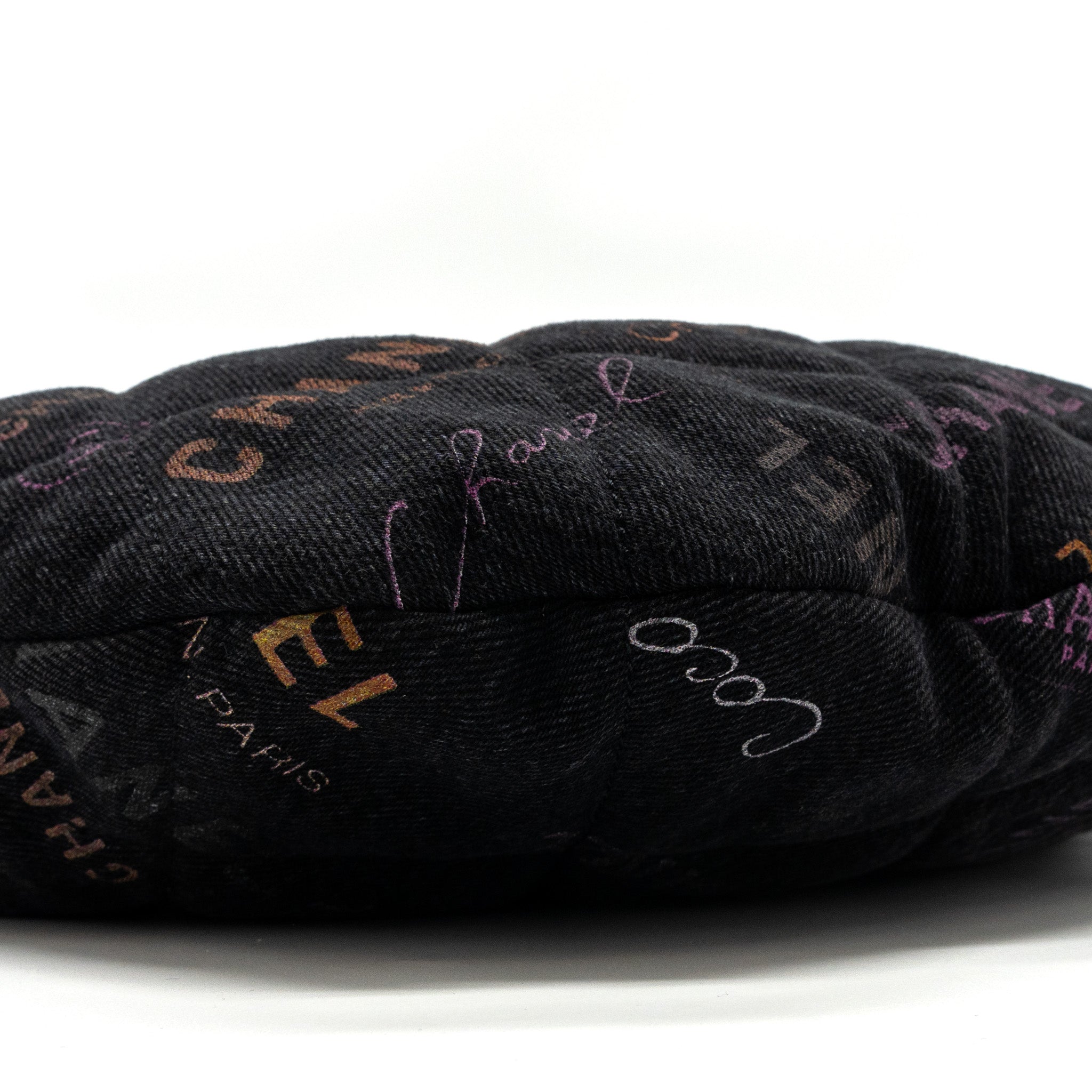 CHANEL DENIM GRAFFITI SHOULDER BAG BLACK GHW (MICROCHIP)