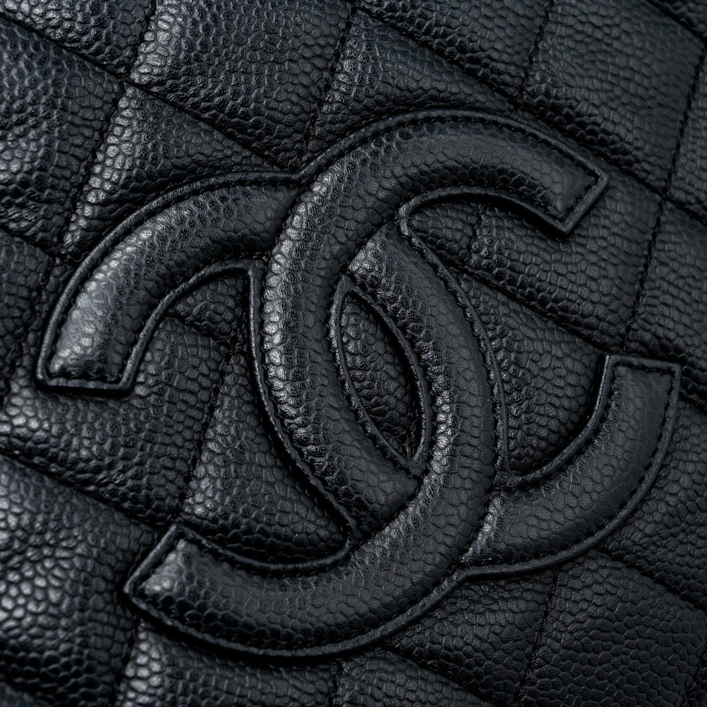 CHANEL CC LOGO SMALL SHOPPING TOTE BAG CAVIAR BLACK GHW