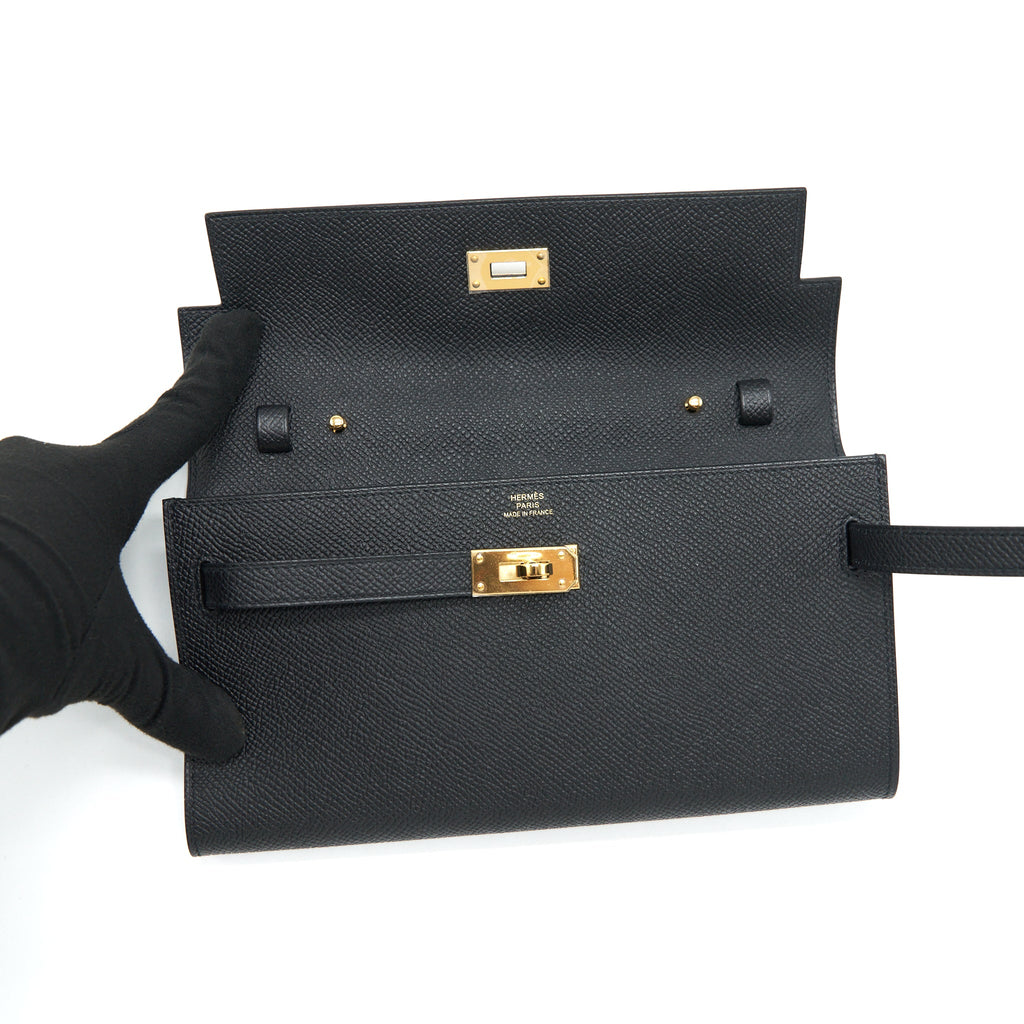 HERMES CLASSIC KELLY TO GO EPSOM BLACK GHW