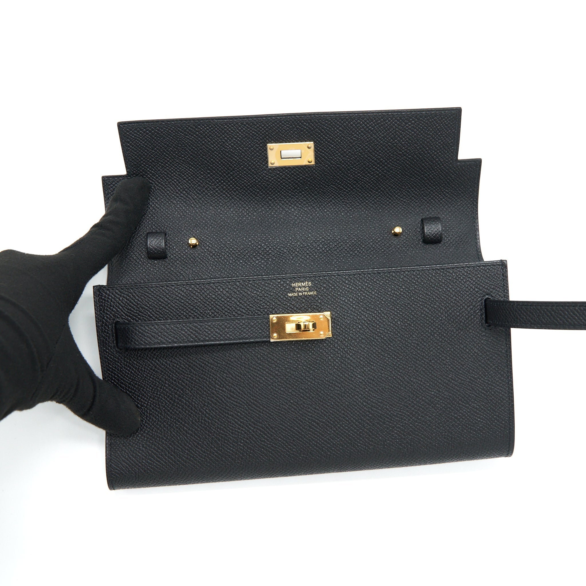 HERMES CLASSIC KELLY TO GO EPSOM BLACK GHW