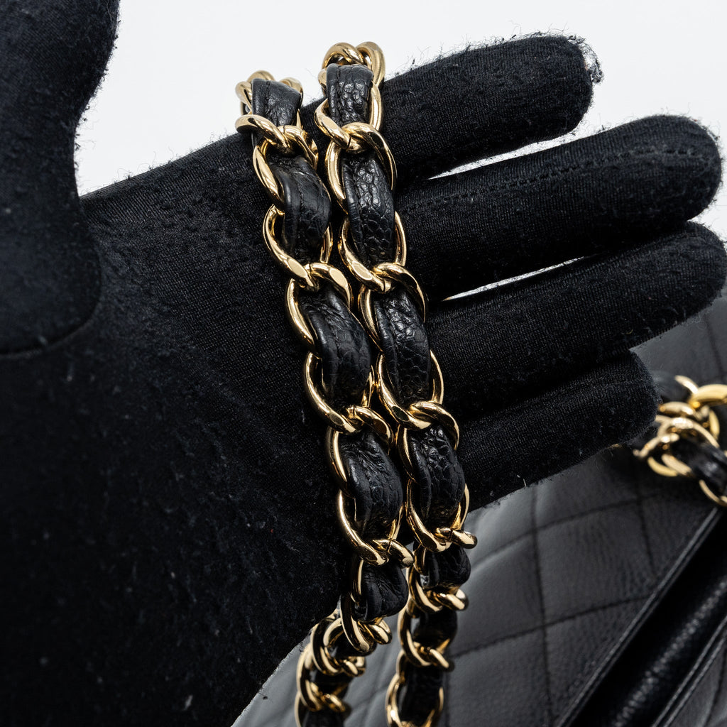 CHANEL CC LOGO SMALL SHOPPING TOTE BAG CAVIAR BLACK GHW
