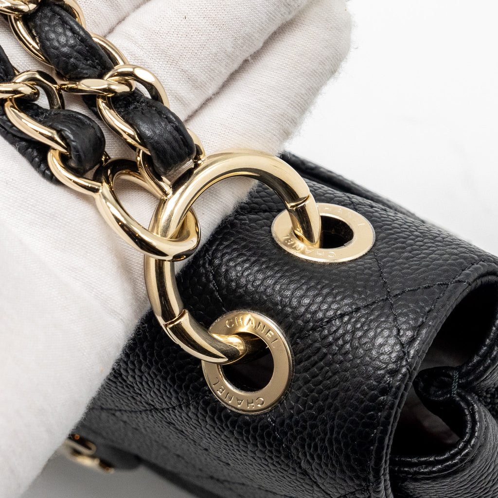 CHANEL CHAIN HANDLE FLAP BAG QUILTED CALFSKIN BLACK LGHW