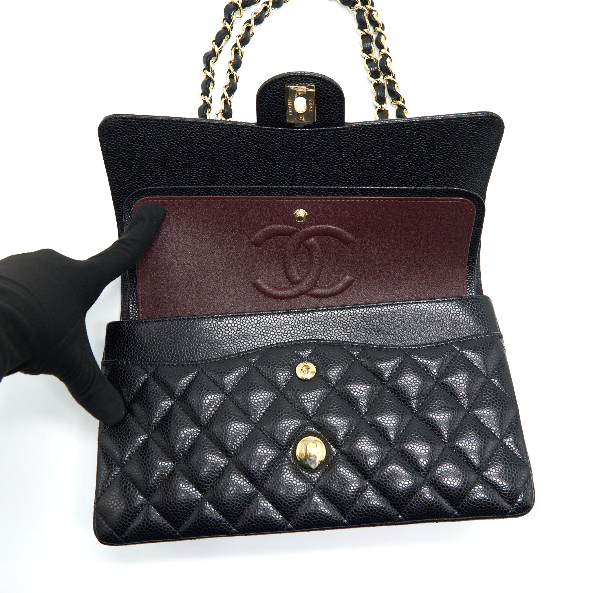 CHANEL MEDIUM CLASSIC DOUBLE FLAP BAG CAVIAR BLACK GHW (MICROCHIP)