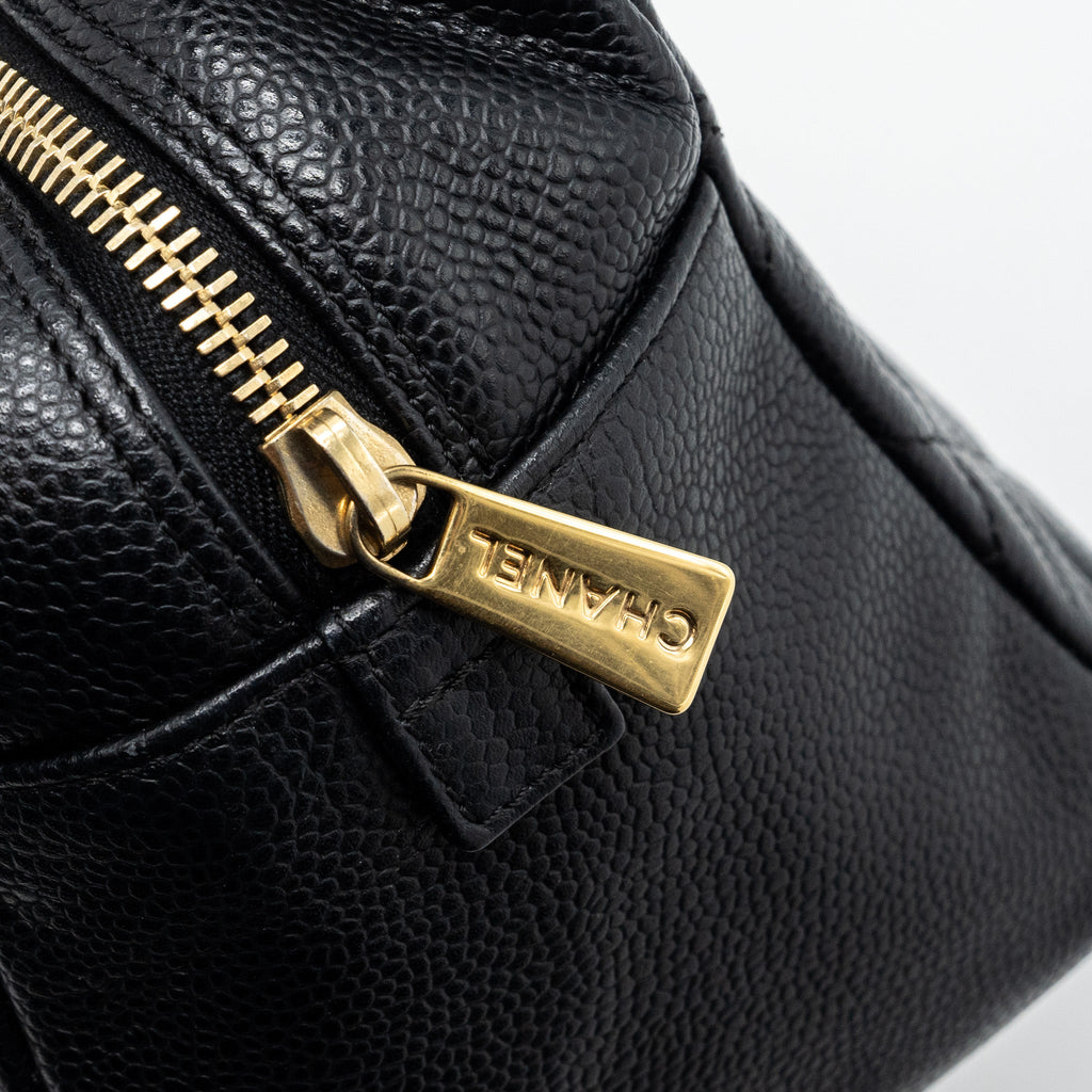 CHANEL CC LOGO SMALL SHOPPING TOTE BAG CAVIAR BLACK GHW