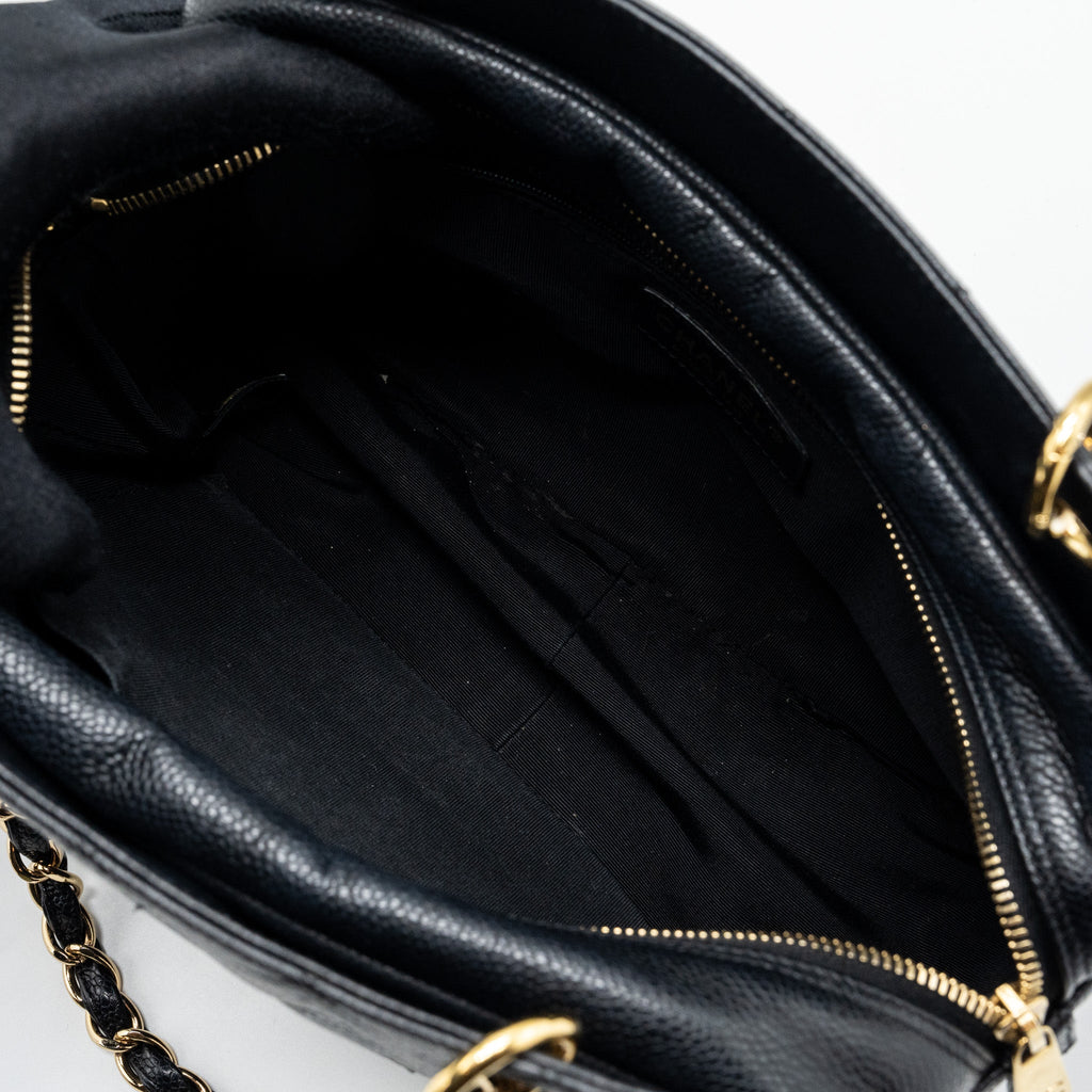CHANEL CC LOGO SMALL SHOPPING TOTE BAG CAVIAR BLACK GHW