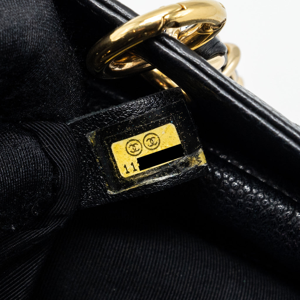 CHANEL CC LOGO SMALL SHOPPING TOTE BAG CAVIAR BLACK GHW