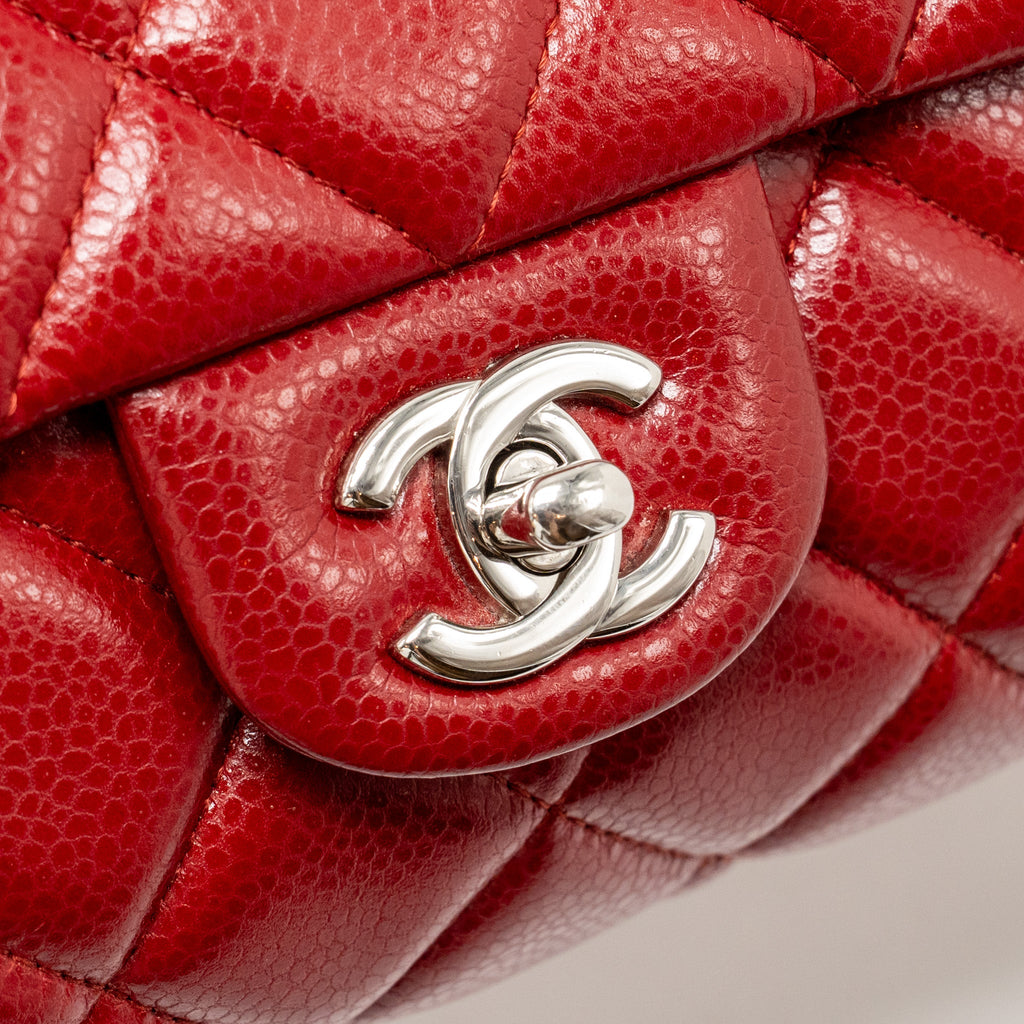 CHANEL TIMELESS FLAP CLUTCH CHAIN BAG CAVIAR RED SHW