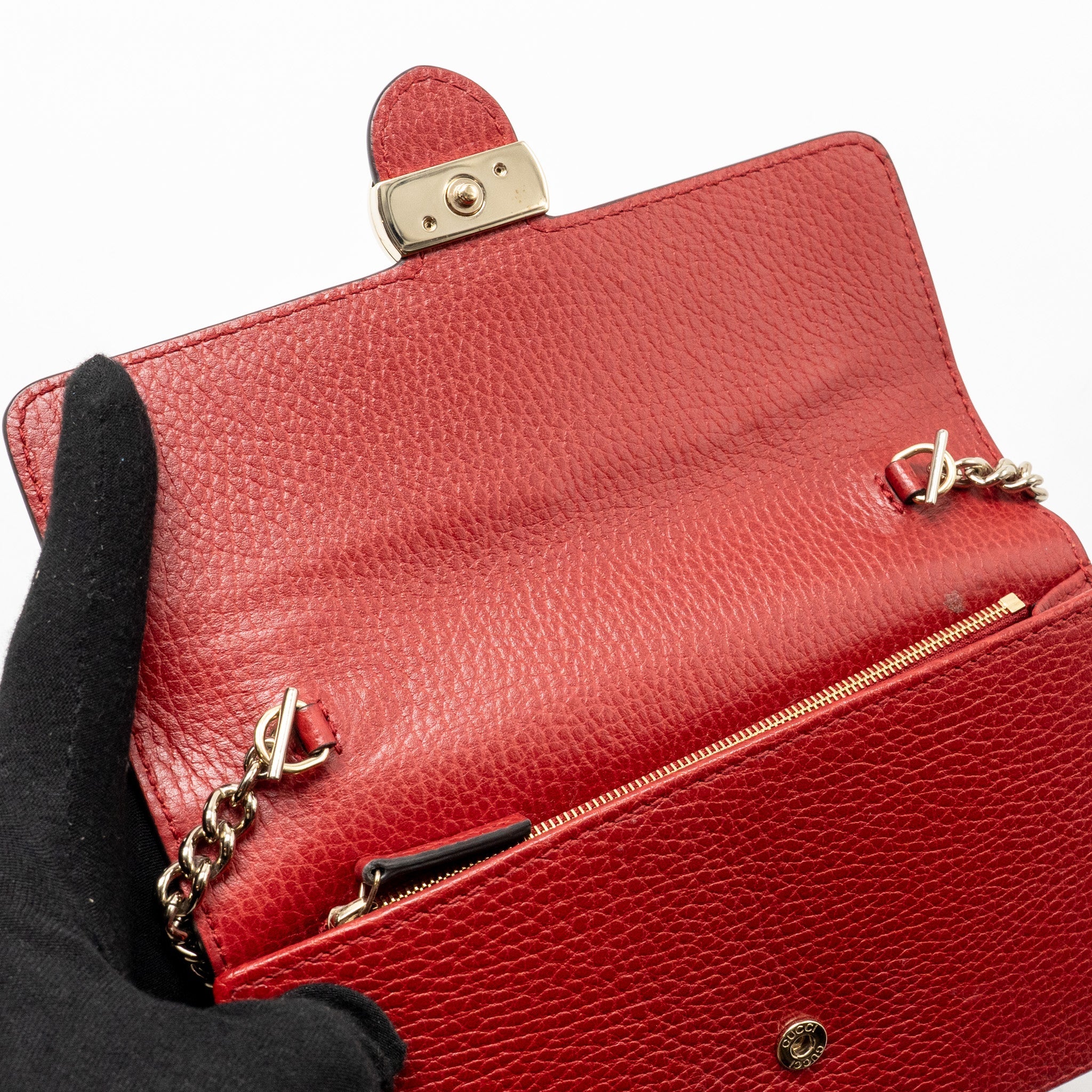 GUCCI INTERLOCKING CHAIN WALLET CALFSKIN RED GHW