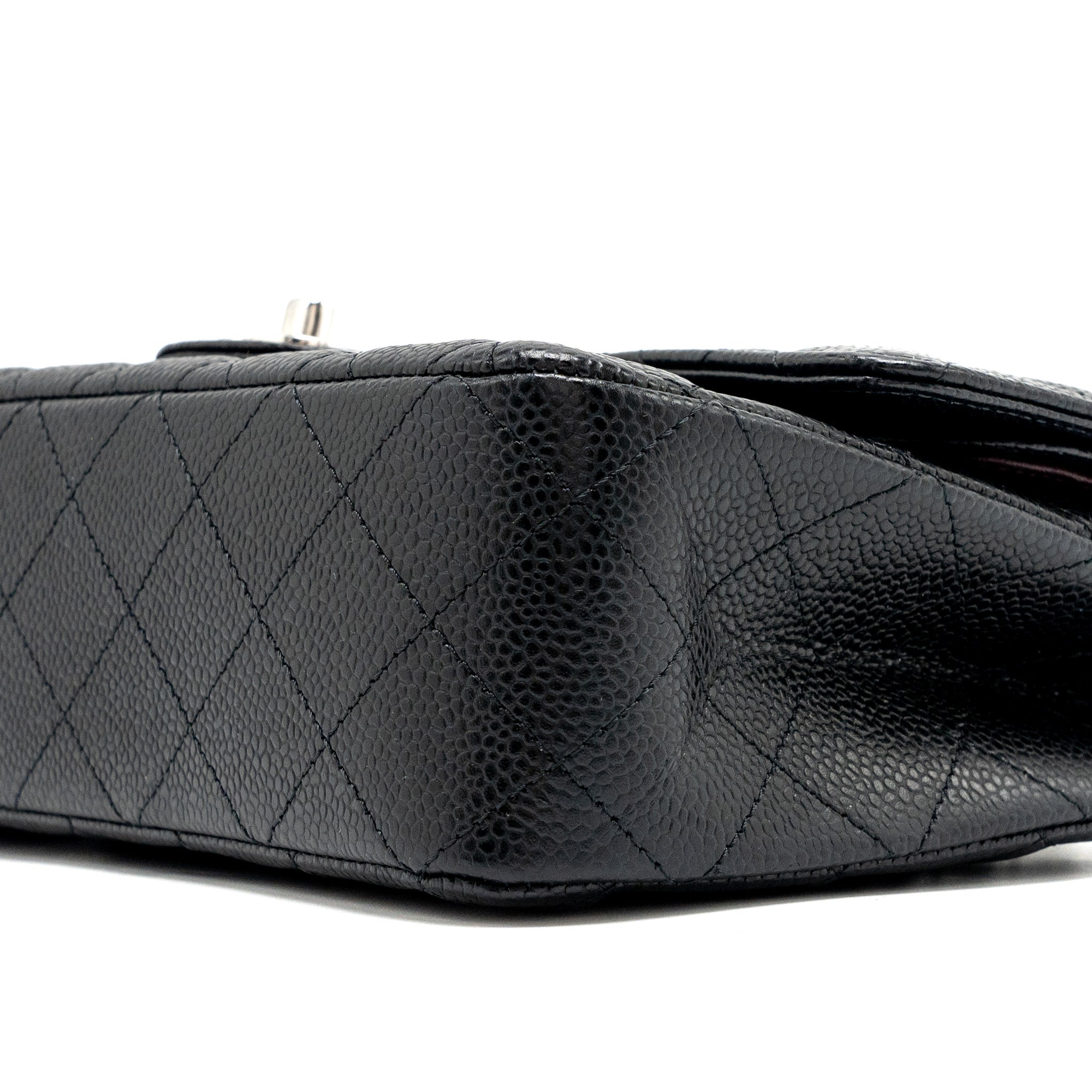CHANEL MEDIUM CLASSIC DOUBLE FLAP BAG CAVIAR BLACK SHW (MICROCHIP)