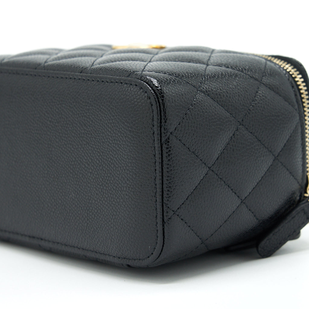 CHANEL 22S LETTER TOP HANDLE LONG VANITY WITH CHAIN CAVIAR BLACK GHW