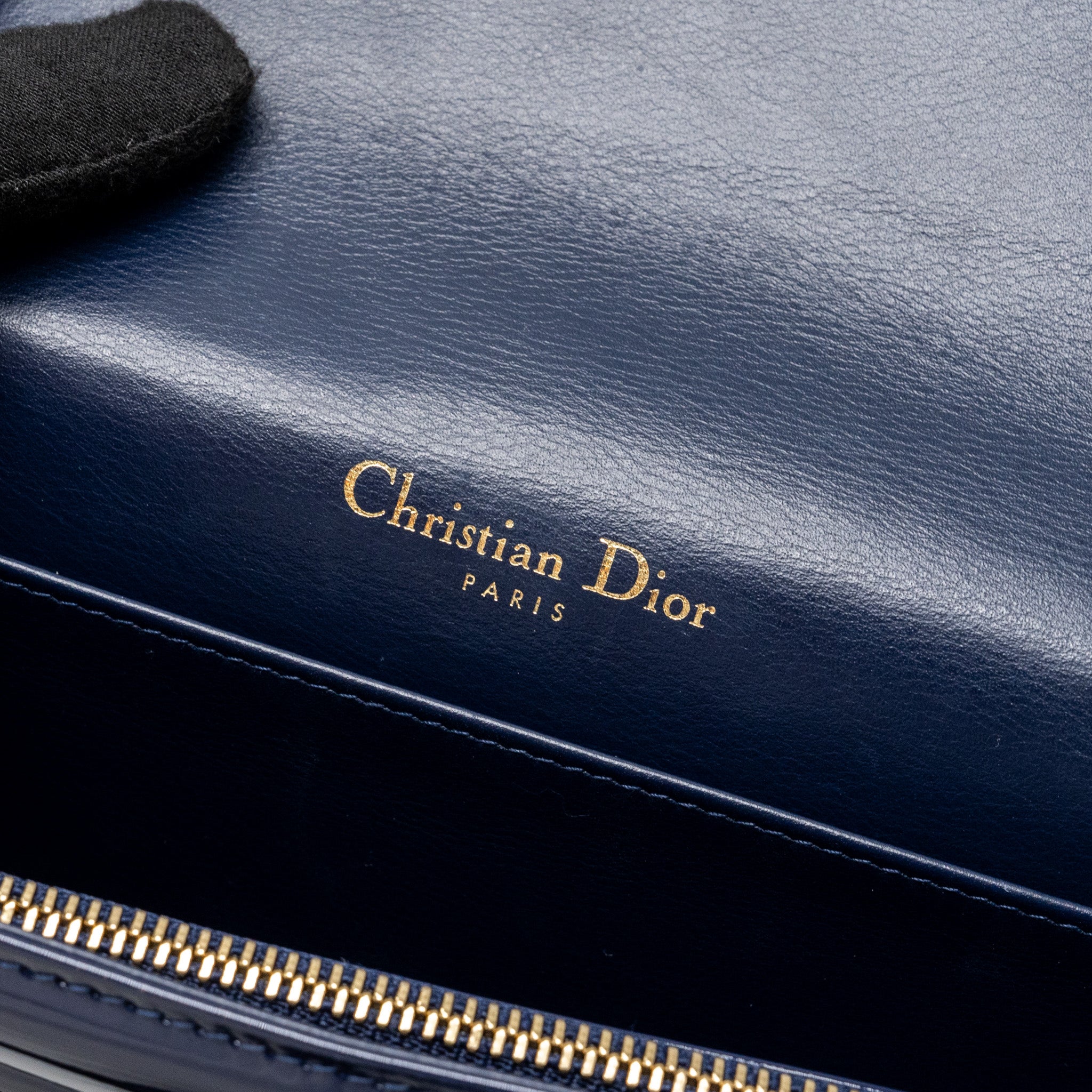 DIOR LADY DIOR POUCH WITH CHAIN PATENT DARK BLUE LGHW