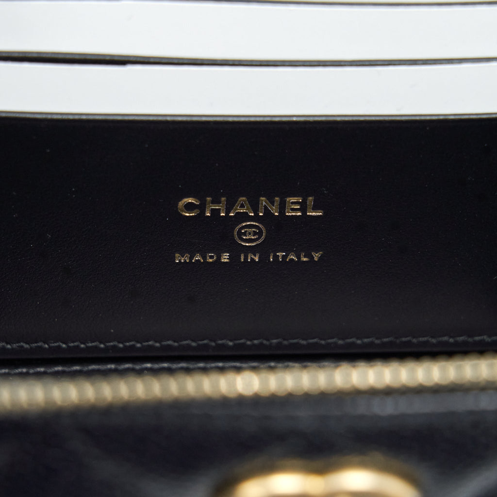 CHANEL 22S LETTER TOP HANDLE LONG VANITY WITH CHAIN CAVIAR BLACK GHW