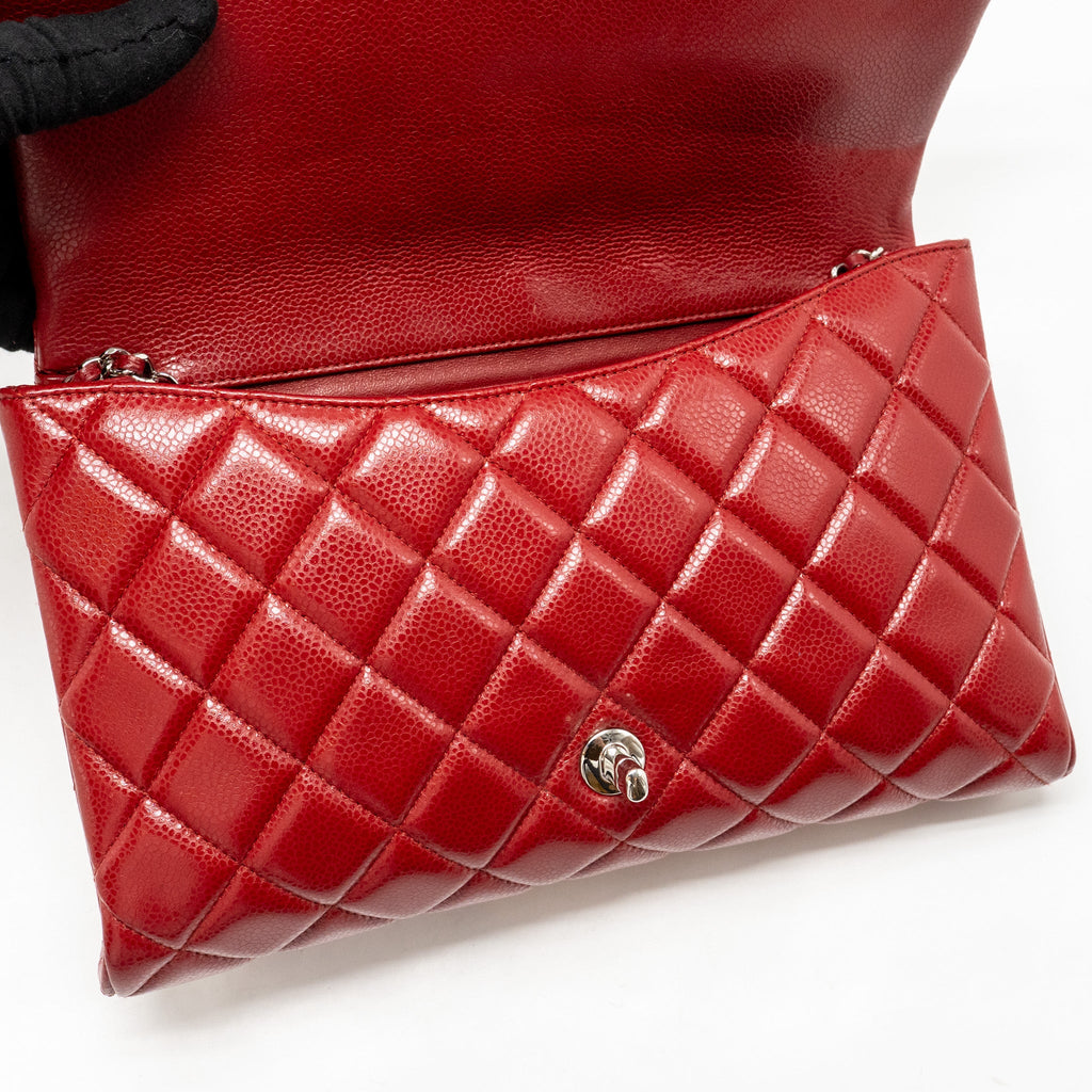CHANEL TIMELESS FLAP CLUTCH CHAIN BAG CAVIAR RED SHW