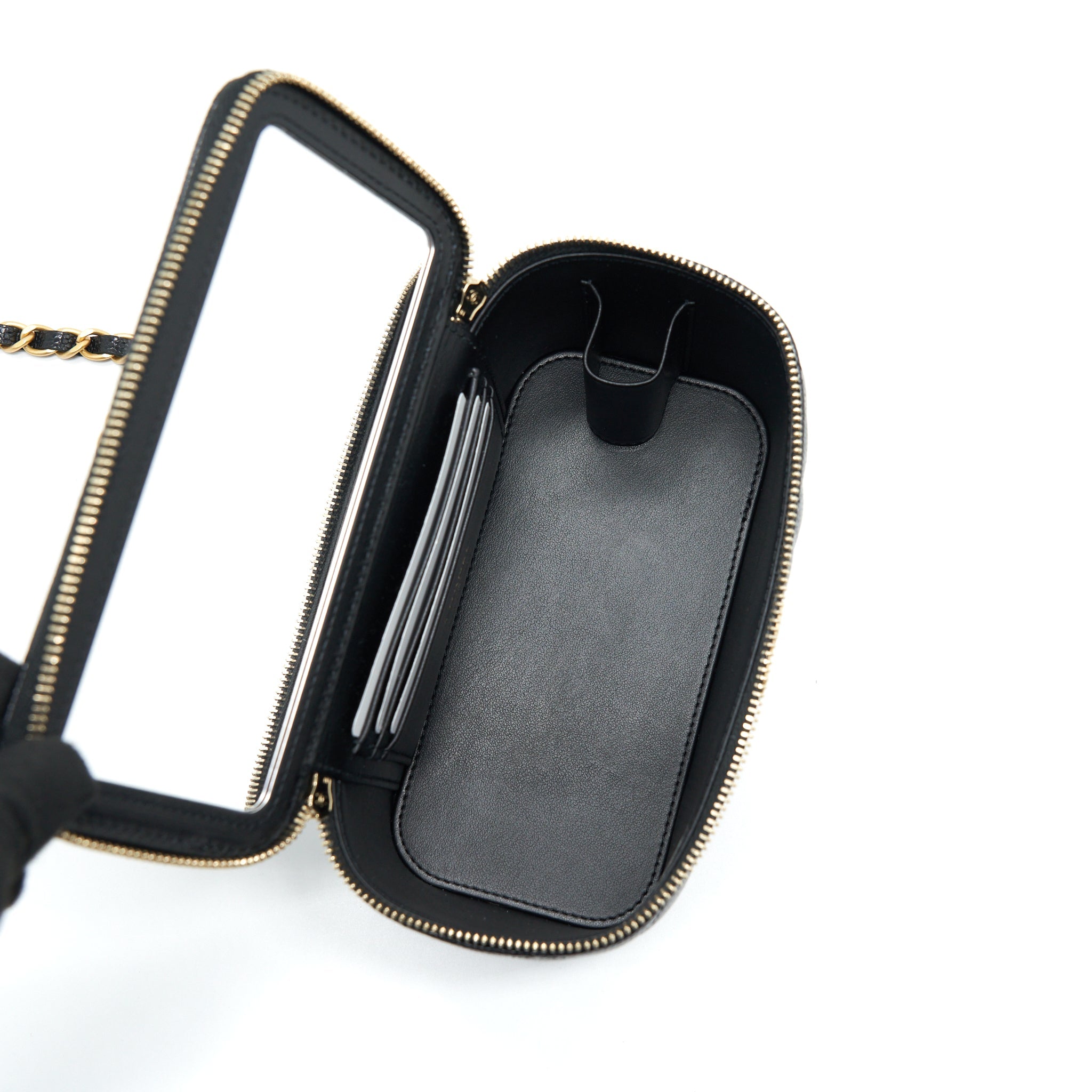 CHANEL 22S LETTER TOP HANDLE LONG VANITY WITH CHAIN CAVIAR BLACK GHW