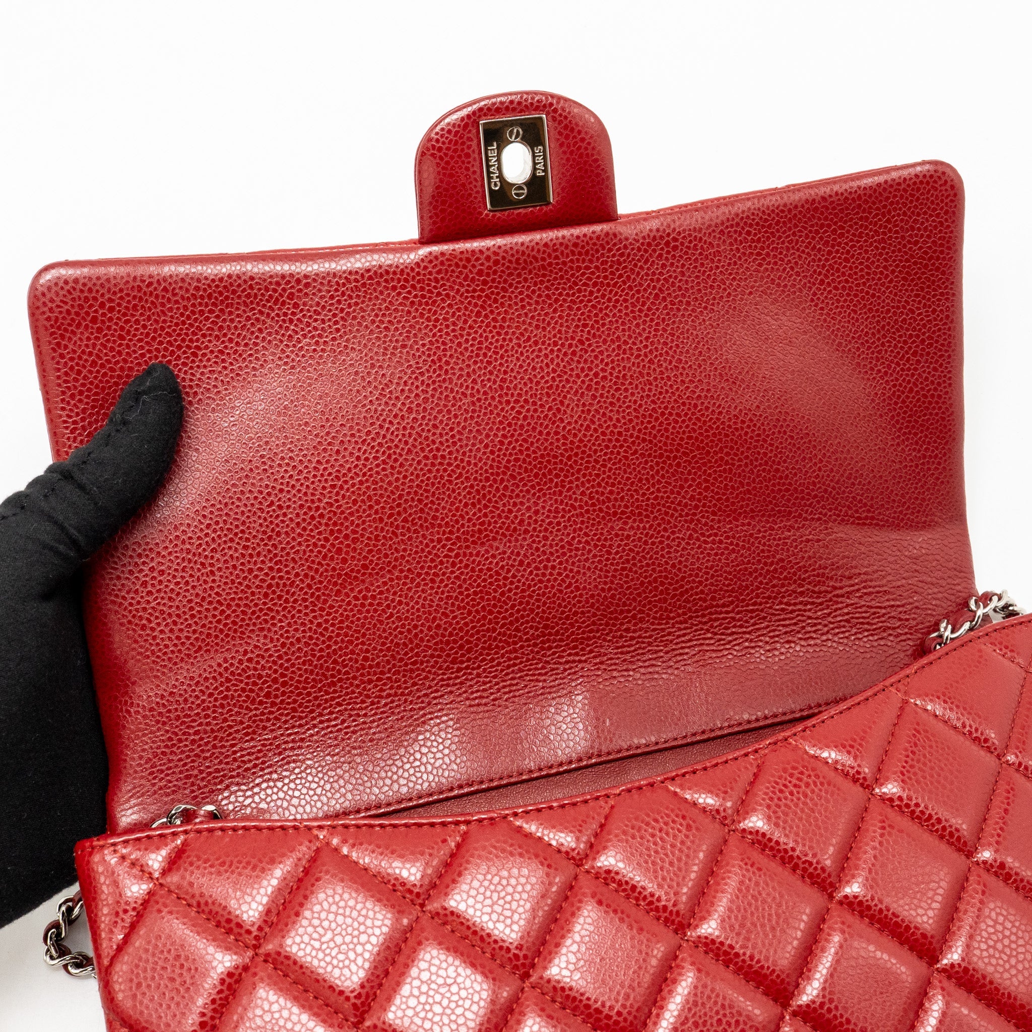 CHANEL TIMELESS FLAP CLUTCH CHAIN BAG CAVIAR RED SHW