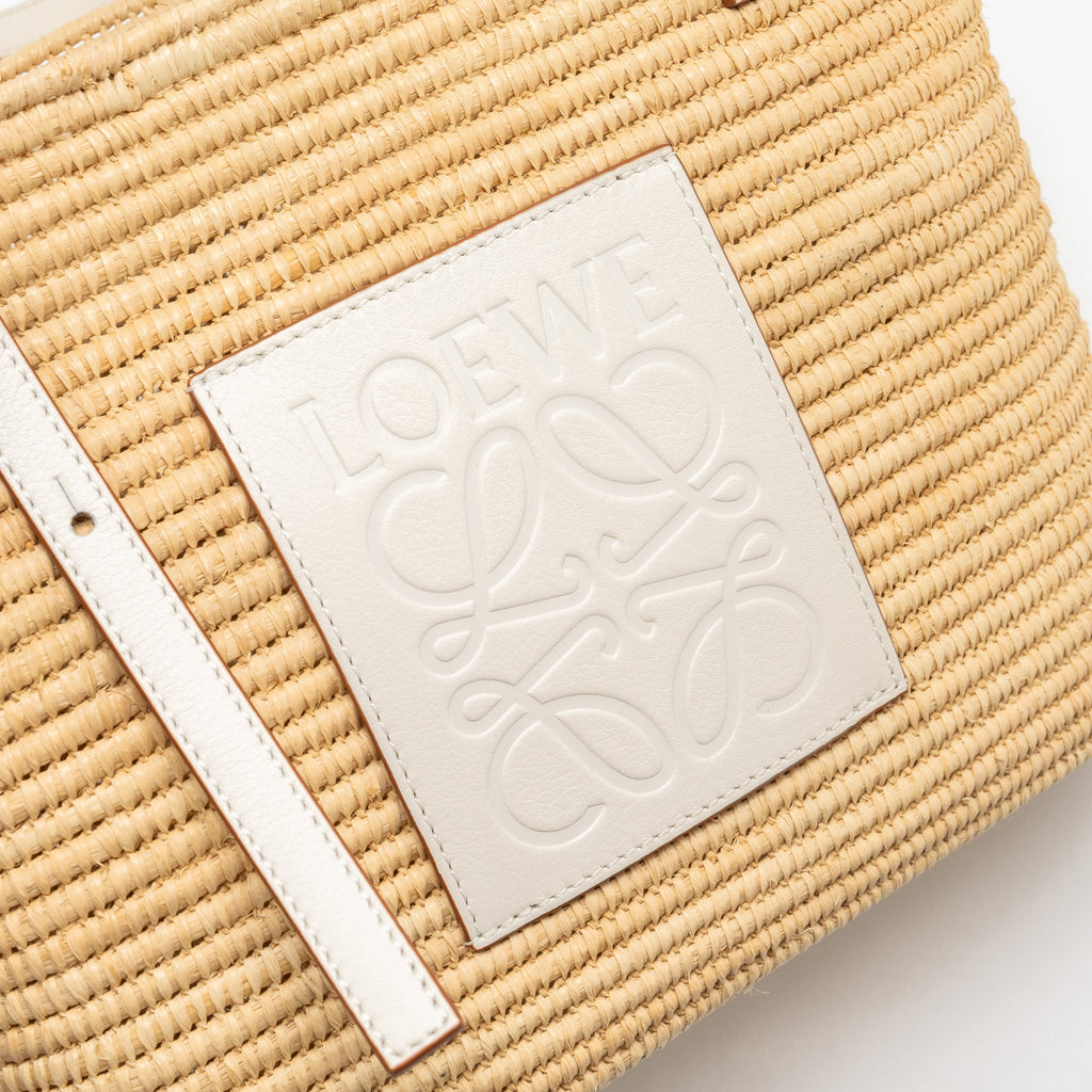 LOEWE SMALL SQUARE BASKET BAG RAFFIA/ CALFSKIN WHITE SHW