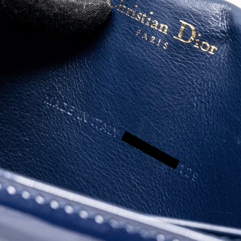 DIOR LADY DIOR POUCH WITH CHAIN PATENT DARK BLUE LGHW