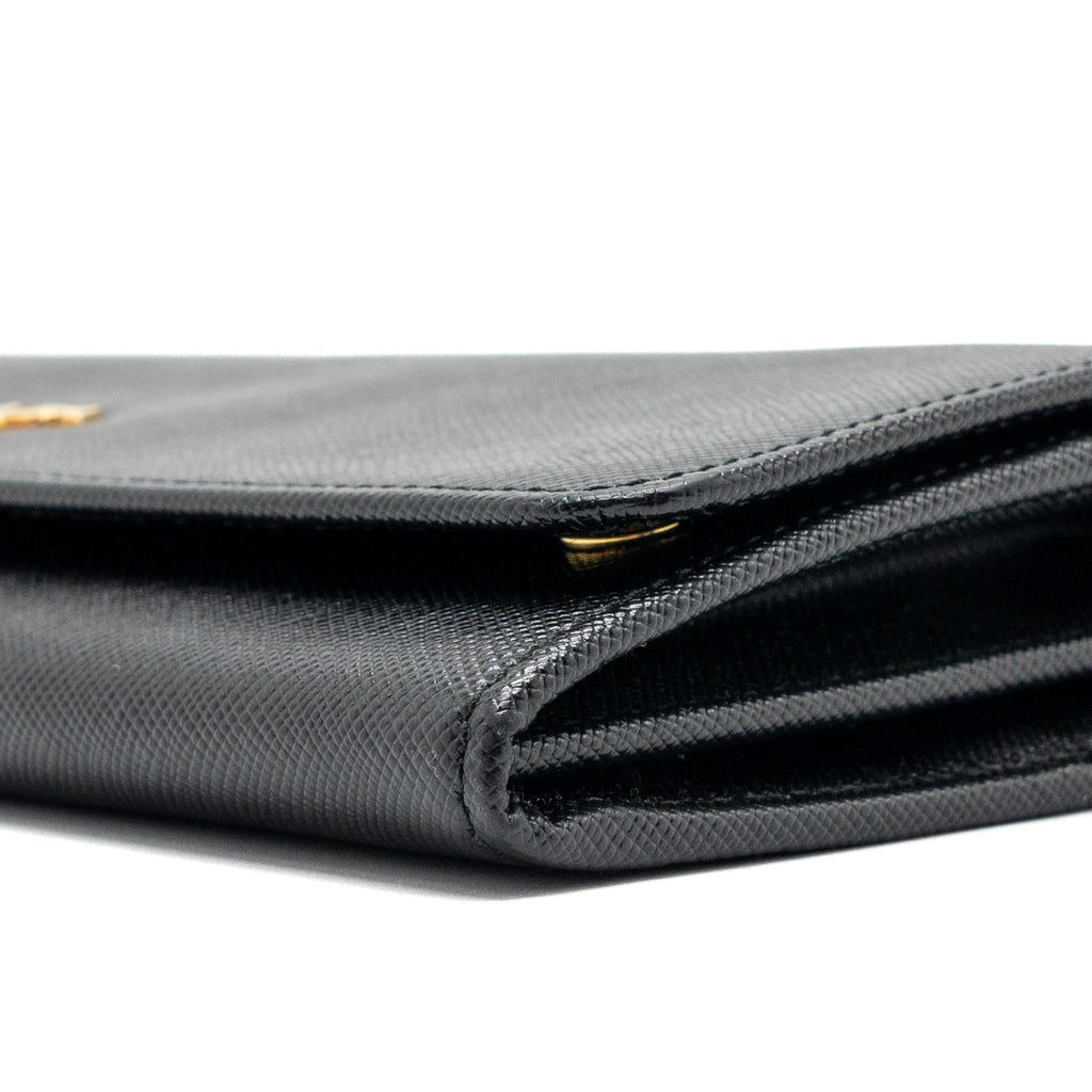 PRADA LONG WALLET WITH CHAIN SAFFIANO BLACK GHW