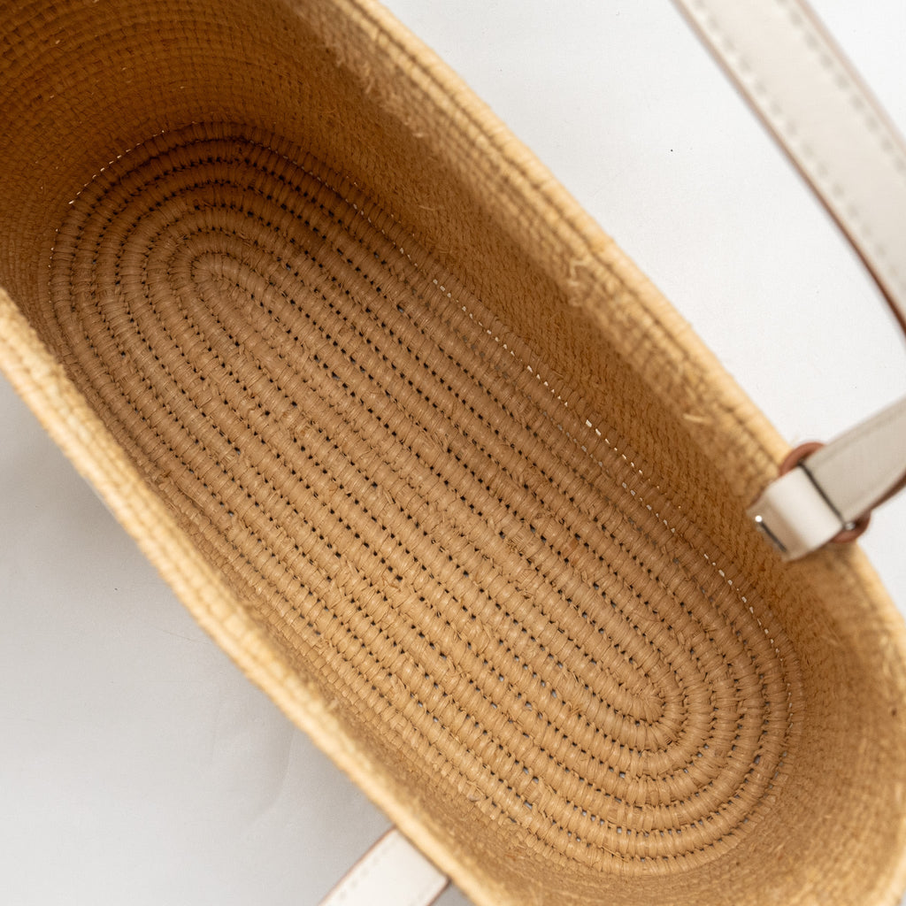 LOEWE SMALL SQUARE BASKET BAG RAFFIA/ CALFSKIN WHITE SHW