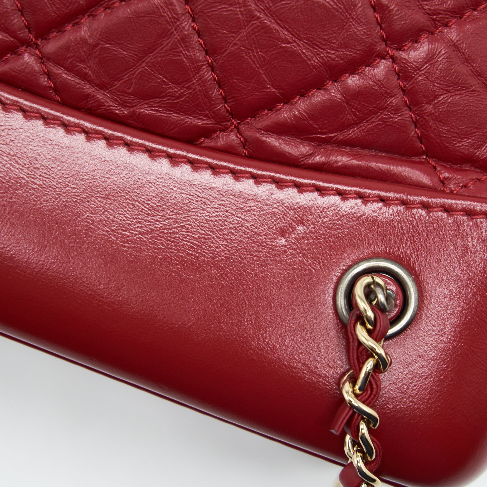 CHANEL SMALL GABRIELLE BACKPACK AGED CALFSKIN RED WITH RUTHENIUM GOLD/SLIVER HARDWARE
