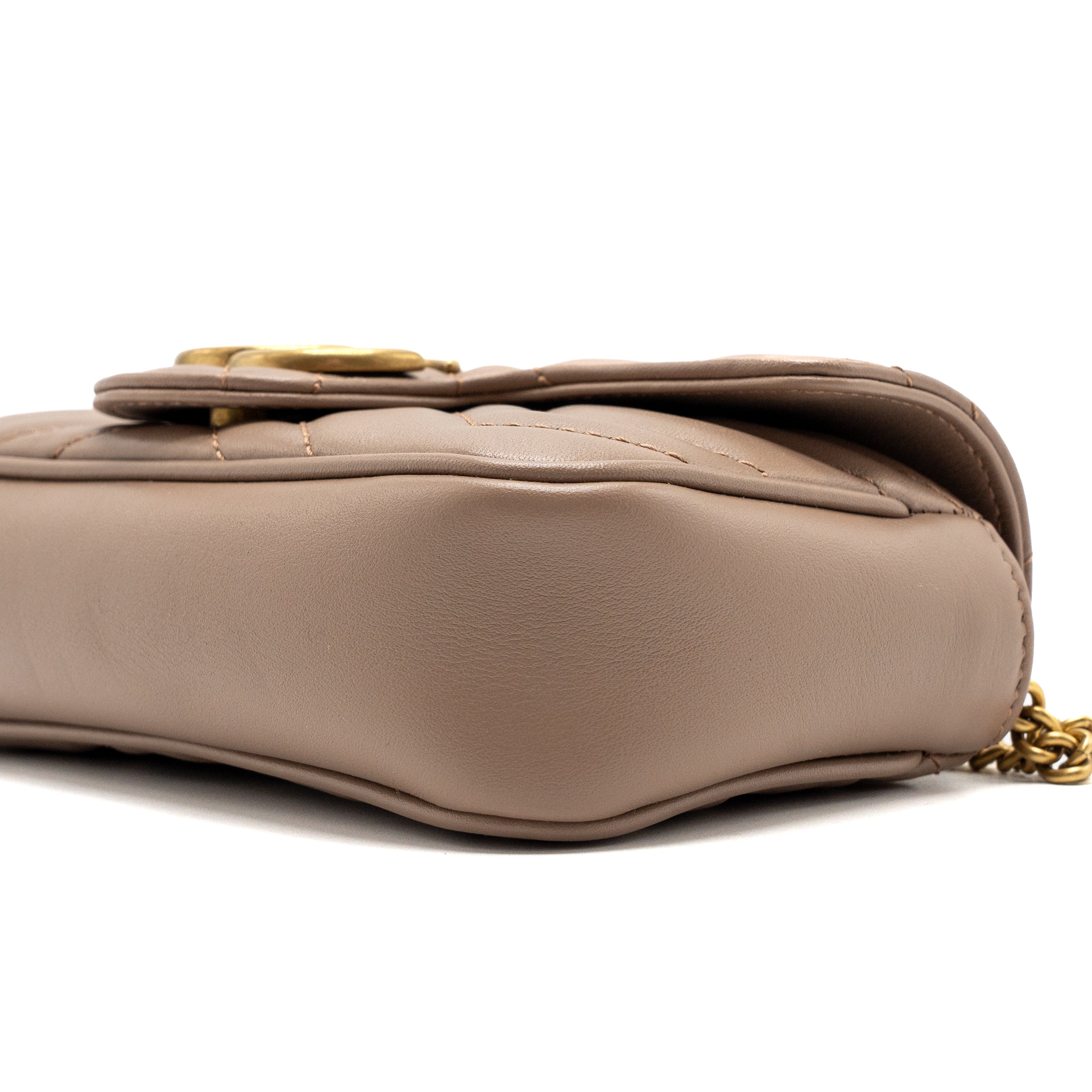 GUCCI SUPER MINI GG MARMONT BAG CALFSKIN BEIGE GHW