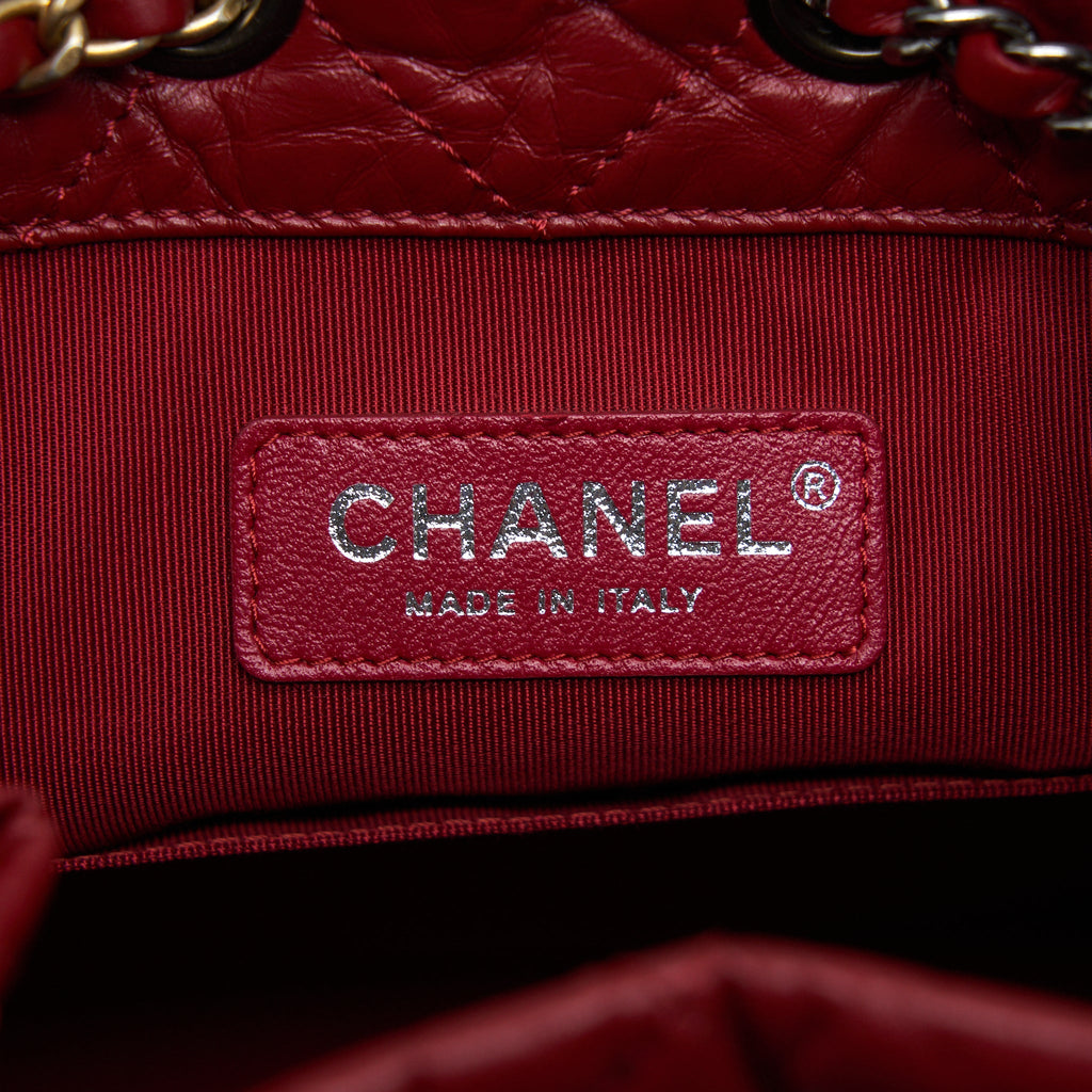 CHANEL SMALL GABRIELLE BACKPACK AGED CALFSKIN RED WITH RUTHENIUM GOLD/SLIVER HARDWARE