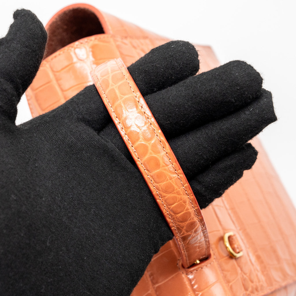 CELINE NANO BELT BAG CROC EMBOSSED CALFSKIN LYCHEE PINK GHW