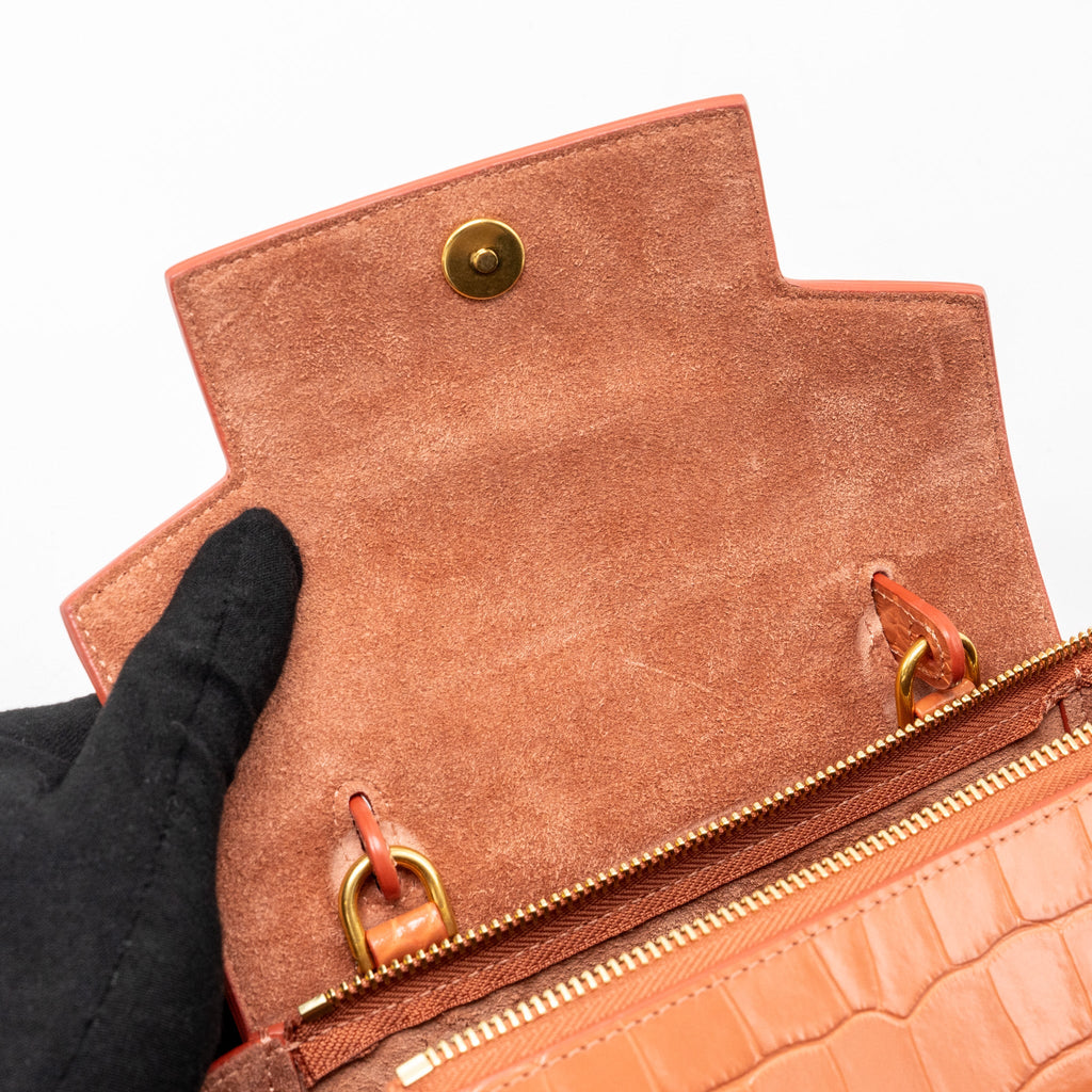 CELINE NANO BELT BAG CROC EMBOSSED CALFSKIN LYCHEE PINK GHW