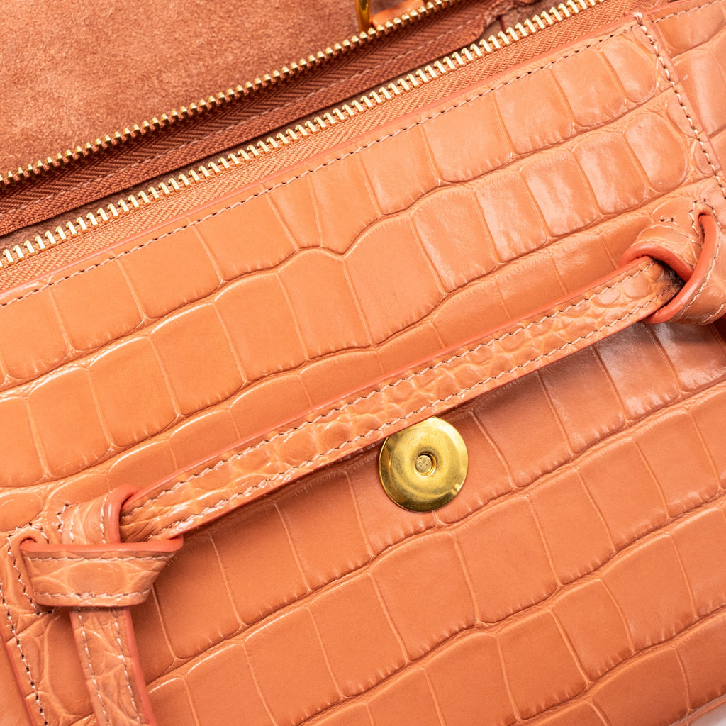 CELINE NANO BELT BAG CROC EMBOSSED CALFSKIN LYCHEE PINK GHW