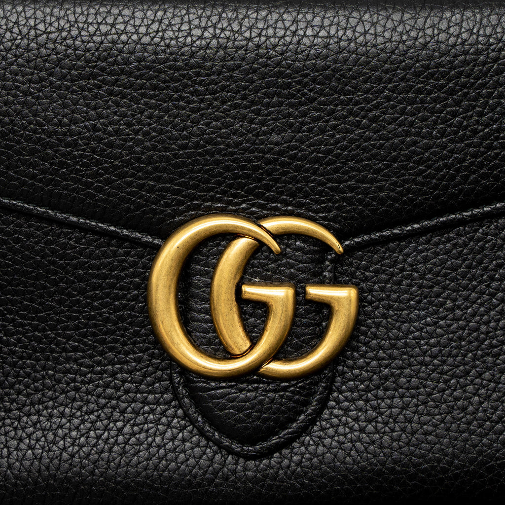 GUCCI MARMONT WALLET ON CHAIN CALFSKIN BLACK BRUSHED GHW