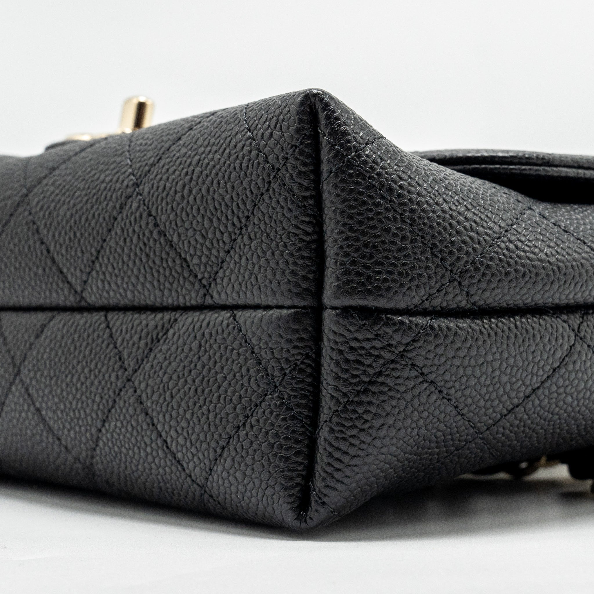 CHANEL CHAIN HANDLE FLAP BAG QUILTED CALFSKIN BLACK LGHW