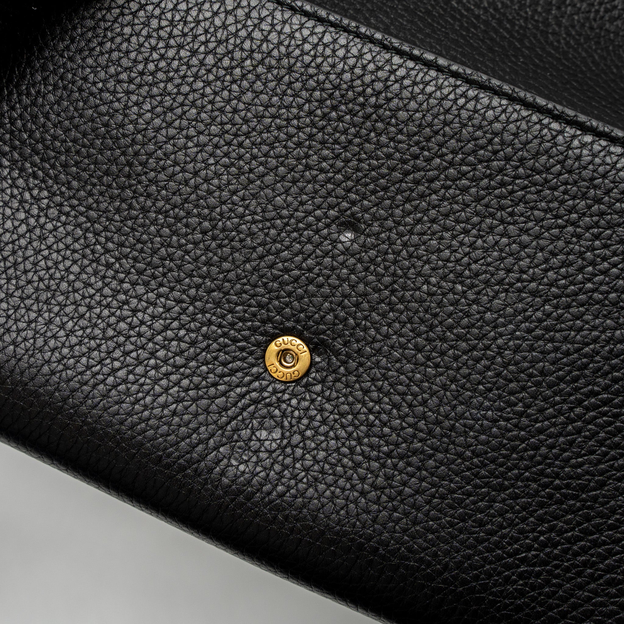 GUCCI MARMONT WALLET ON CHAIN CALFSKIN BLACK BRUSHED GHW