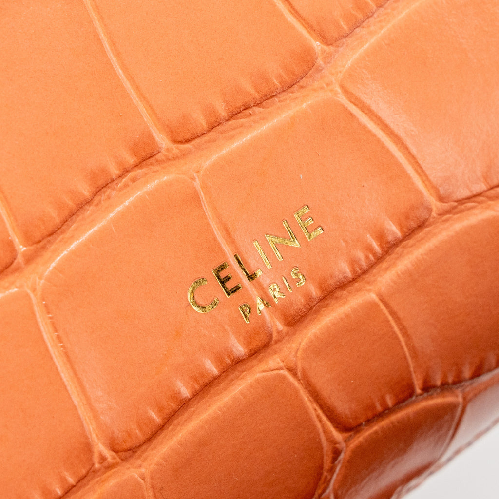CELINE NANO BELT BAG CROC EMBOSSED CALFSKIN LYCHEE PINK GHW