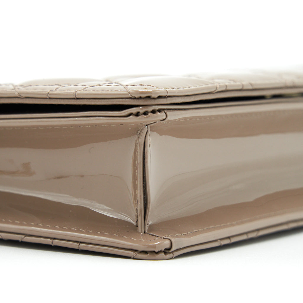 DIOR LADY DIOR POUCH PATENT CALFSKIN WARM TAUPE LGHW