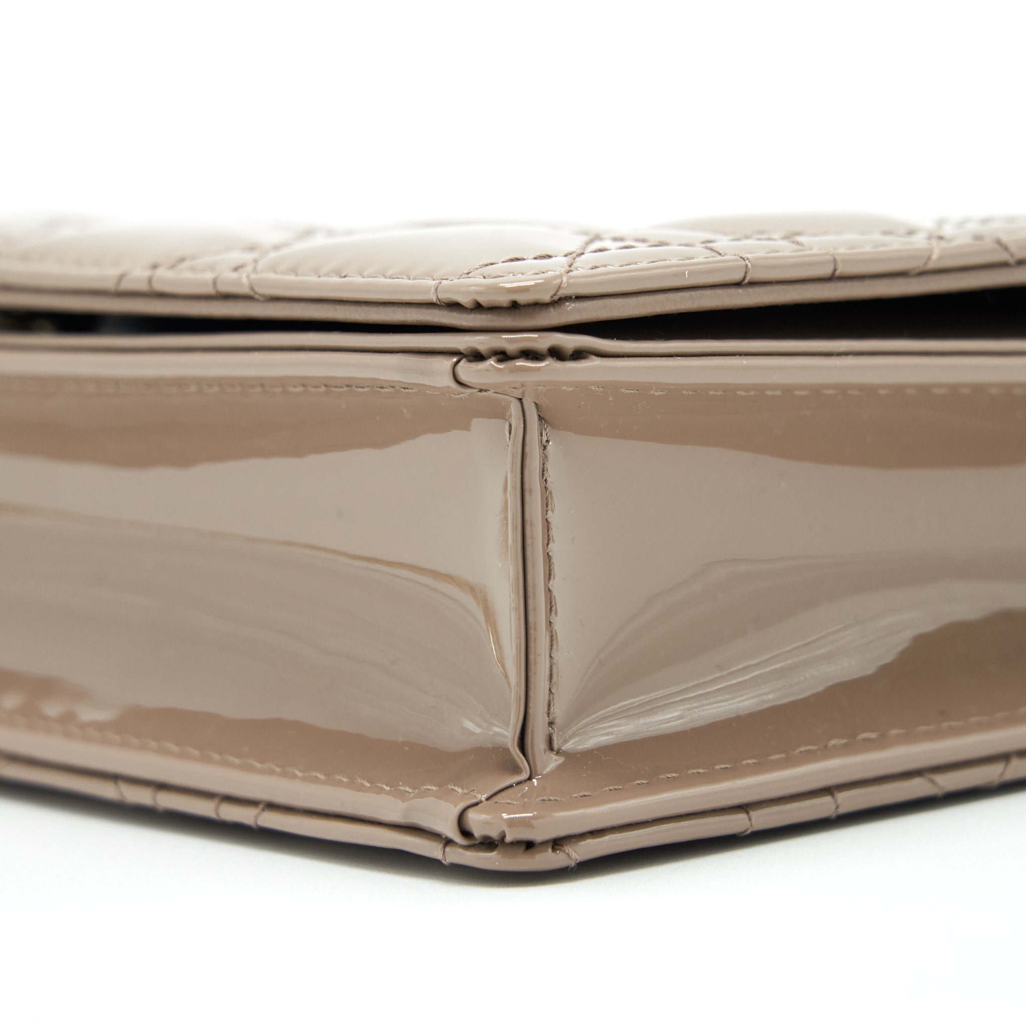 DIOR LADY DIOR POUCH PATENT CALFSKIN WARM TAUPE LGHW