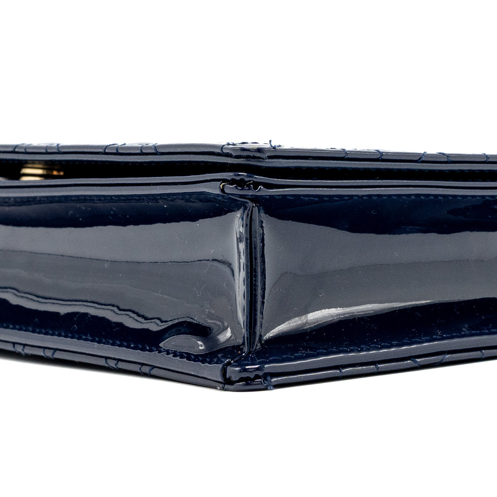 DIOR LADY DIOR POUCH WITH CHAIN PATENT DARK BLUE LGHW