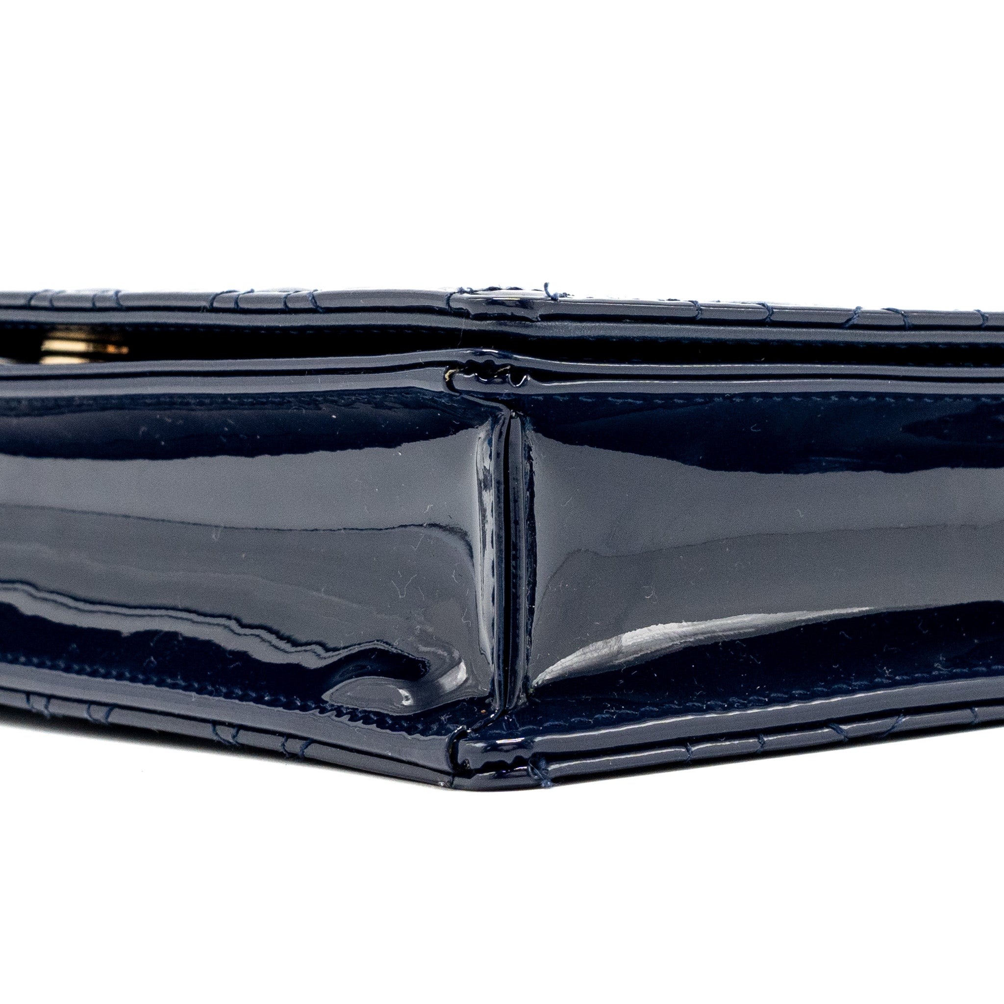 DIOR LADY DIOR POUCH WITH CHAIN PATENT DARK BLUE LGHW