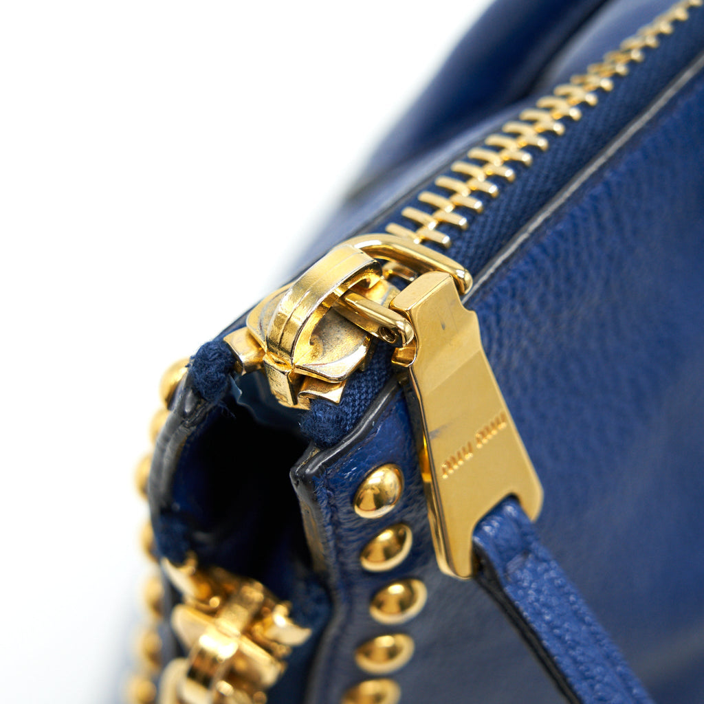 MIU MIU BLUE STUDDED TOTE BAG