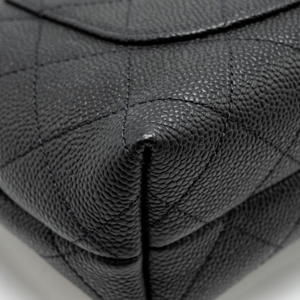 CHANEL CHAIN HANDLE FLAP BAG QUILTED CALFSKIN BLACK LGHW