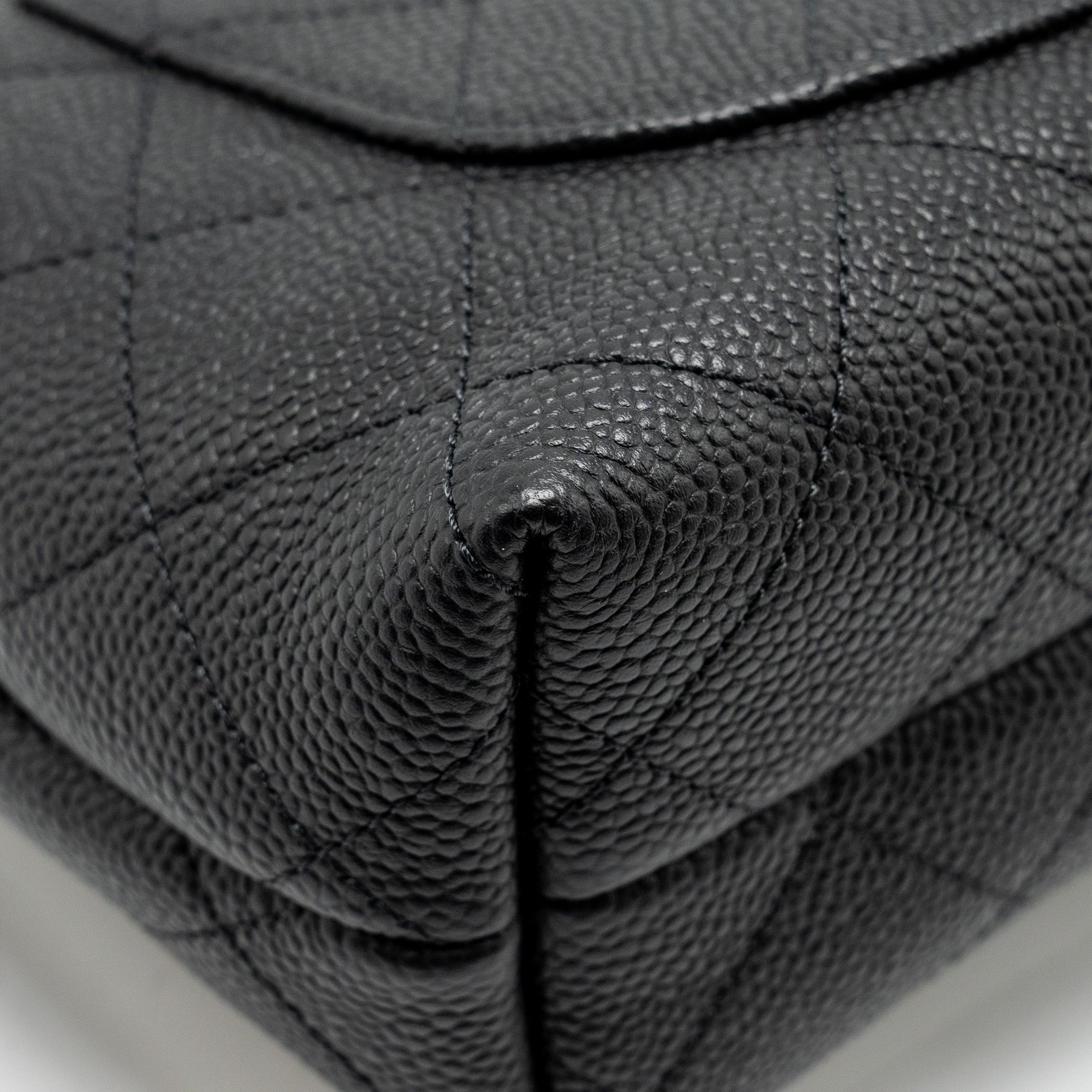 CHANEL CHAIN HANDLE FLAP BAG QUILTED CALFSKIN BLACK LGHW