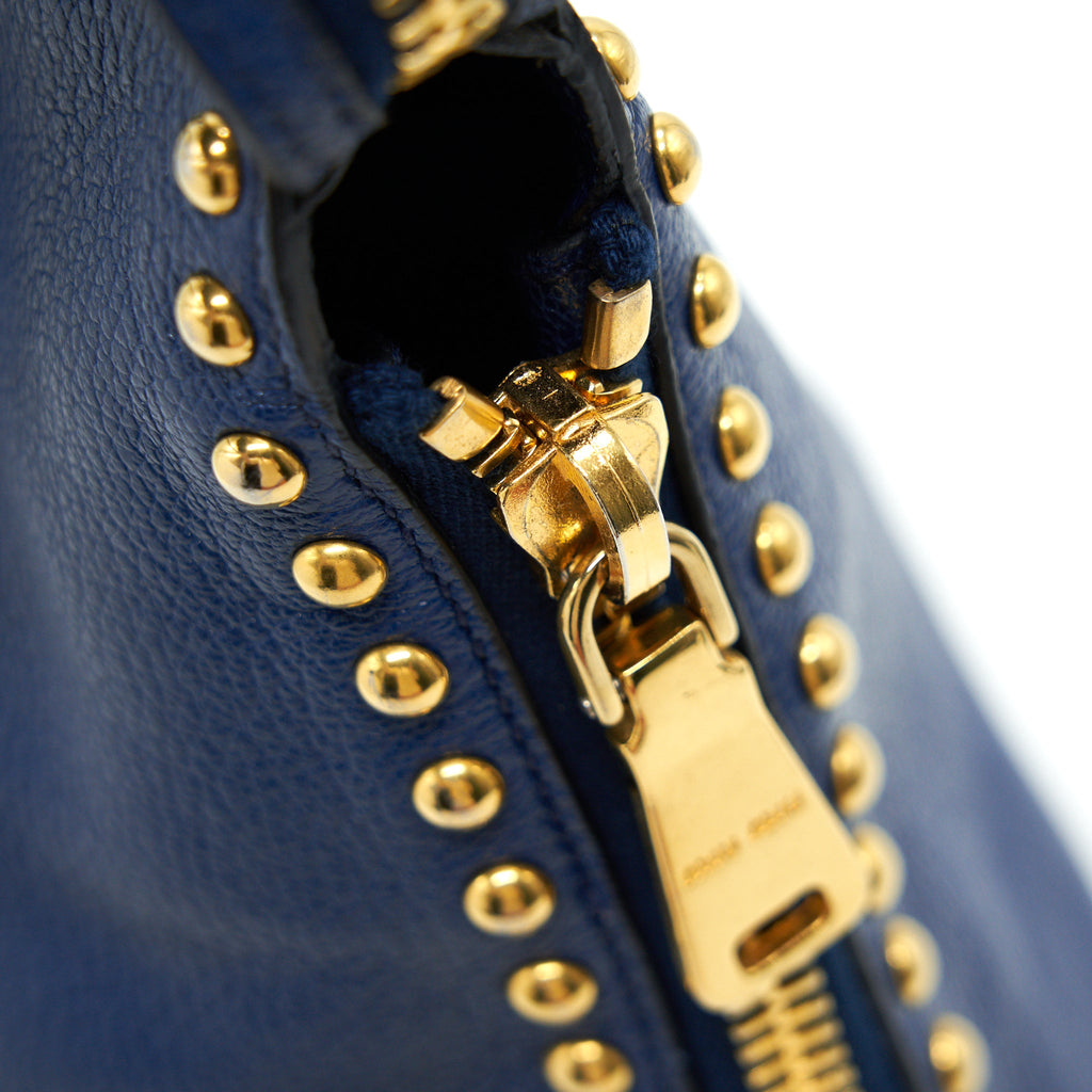 MIU MIU BLUE STUDDED TOTE BAG