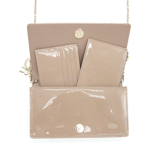 DIOR LADY DIOR POUCH PATENT CALFSKIN WARM TAUPE LGHW