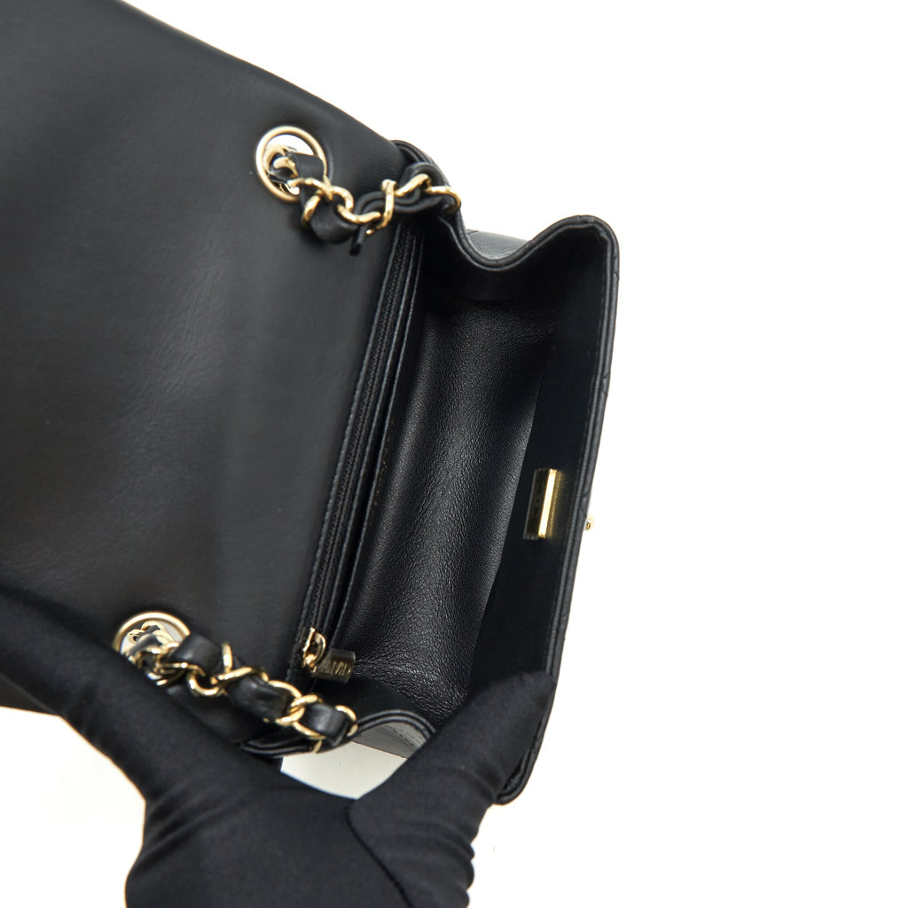 CHANEL MINI SQUARE FLAP BAG LAMBSKIN BLACK LGHW (MICROCHIP)